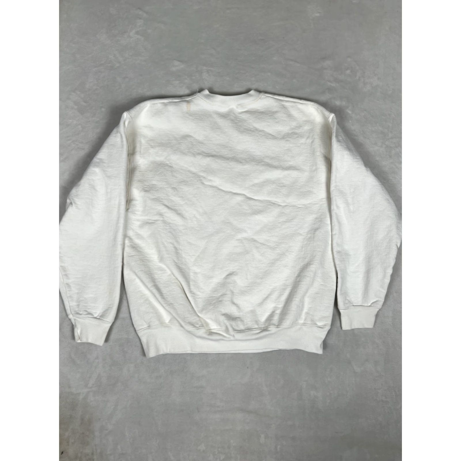 Fruit Of The Loom VINTAGE Fruit of the Loom Sweatshirt Mens L White 90s USA Made Cotton Fleece Crew Neck Pullover All Seasons Size US L / EU 52-54 / 3 - 7 Thumbnail