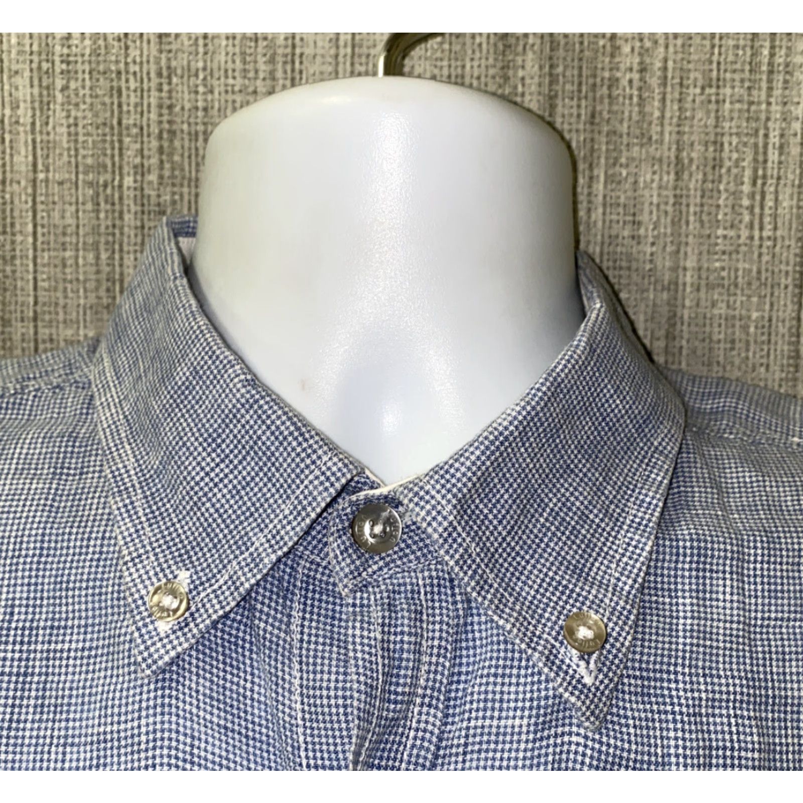 Vintage Lulian Shirt Button-Up Mens XL Linen Blue/White Checkered Casual 90s Style? Size US XL / EU 56 / 4 - 4 Thumbnail