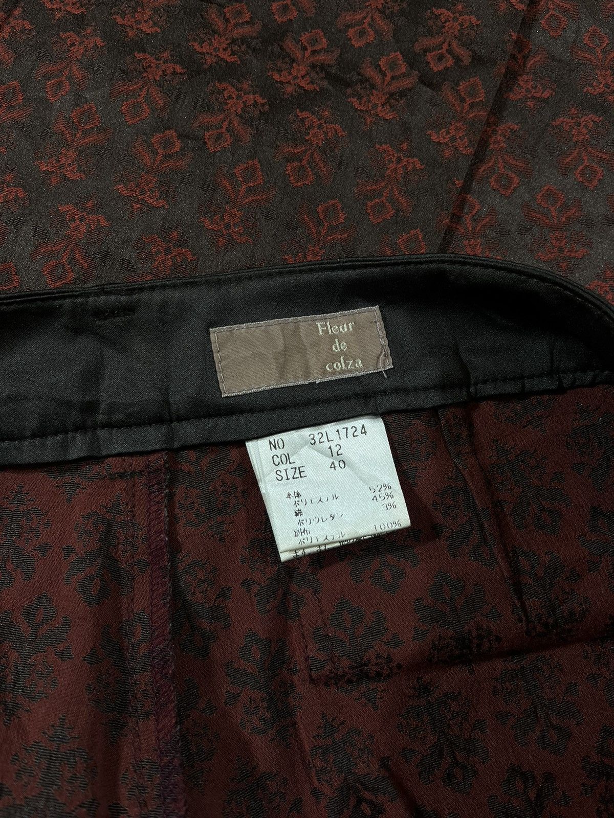 Japanese Brand Fleur de Colza – Red Jacquard Pattern Slim Pants Size US 29 - 8 Thumbnail
