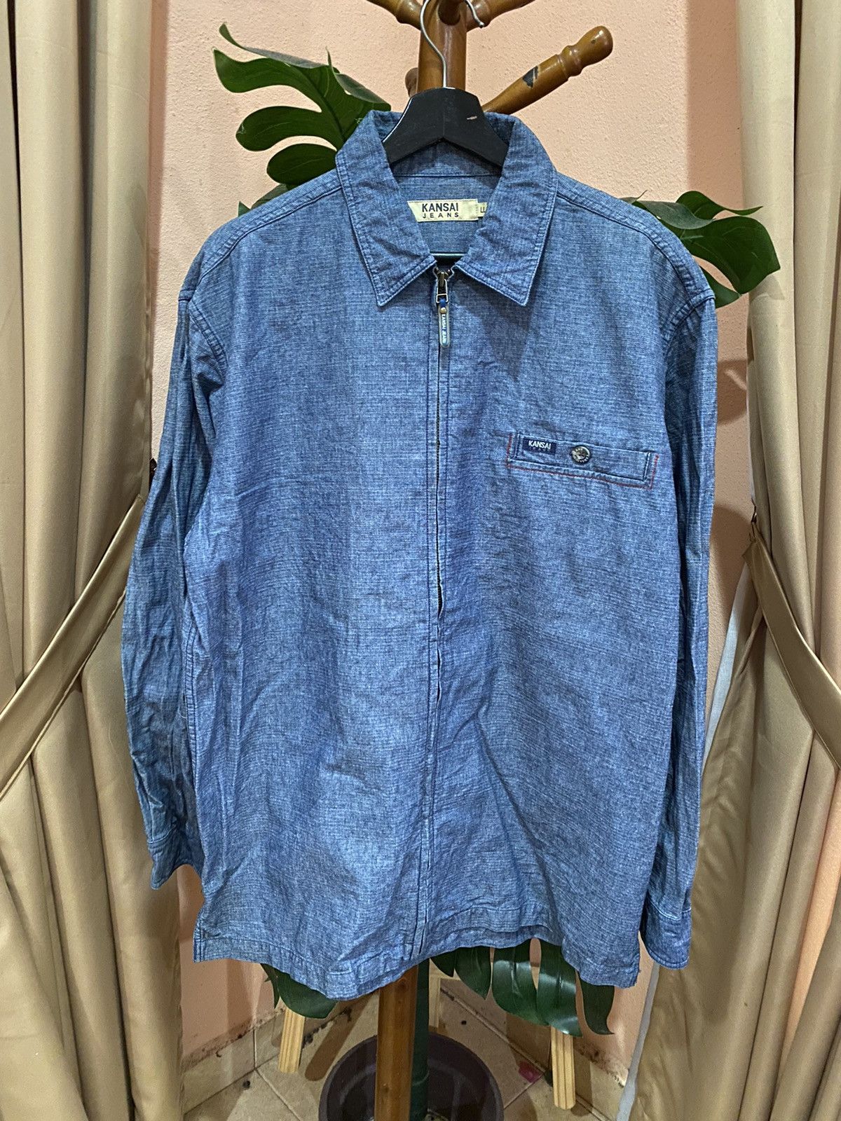Kansai Yamamoto Vintage Kansai Jeans Denim Workwear Jacket Chambray Zip-Up Size US XL / EU 56 / 4 - 3 Thumbnail