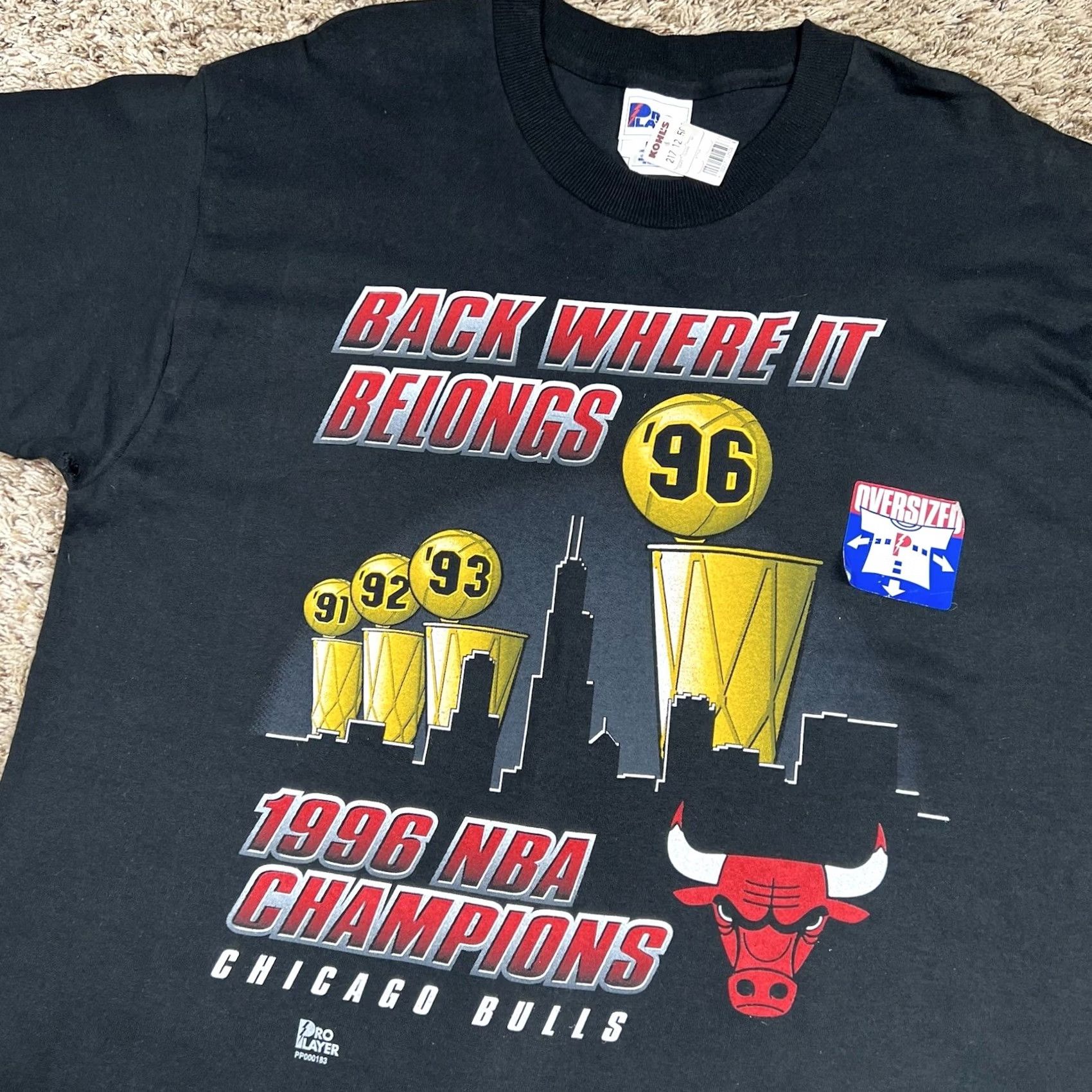 Pro Player VINTAGE 90s Chicago Bulls T-Shirt L Mens Black Pro Player 1996 NBA Champions Graphic Deadstock Size US L / EU 52-54 / 3 - 4 Thumbnail