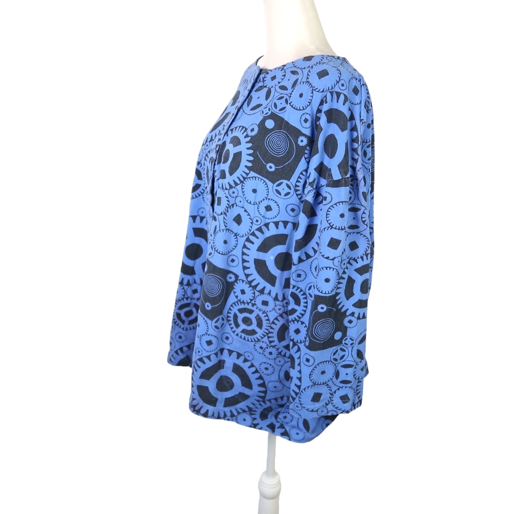 Brandblack VINTAGE 90s Cotton & Company Gear Print Cardigan Sweater Women's XL Blue Black Button Front 100% Cotton Seasonal Fall Spring 80s 90s Womens Size XL / US 12-14 / IT 48-50 - 3 Thumbnail