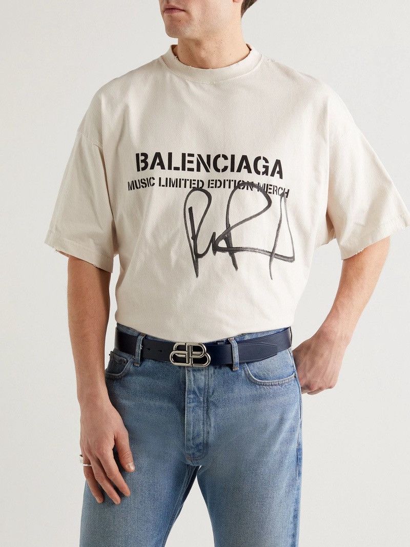 Balenciaga BB Navy Large Leather Belt Size ONE SIZE - 3 Thumbnail