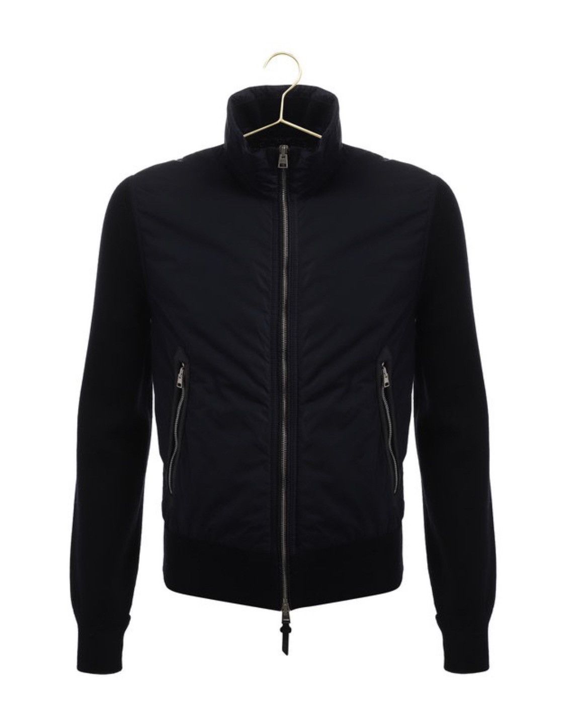 image of Tom Ford Wool Leather Detailed Zip Up Jacket in Blue, Men's (Size Medium)