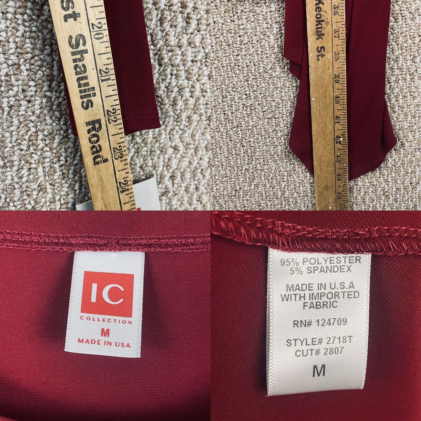 Vintage IC by Connie K Blouse Women M Red Tunic Round Neck Long Sleeve High-Low Hem NWT Jersey Drapey VINTAGE? (No) E320 Size M / US 6-8 / IT 42-44 - 8 Thumbnail
