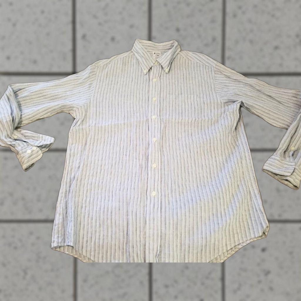 Brooks Brothers Mens Brooks Brothers Dress Shirt XL Blue Button Cotton Linen Shirt Size 46R - 1 Thumbnail