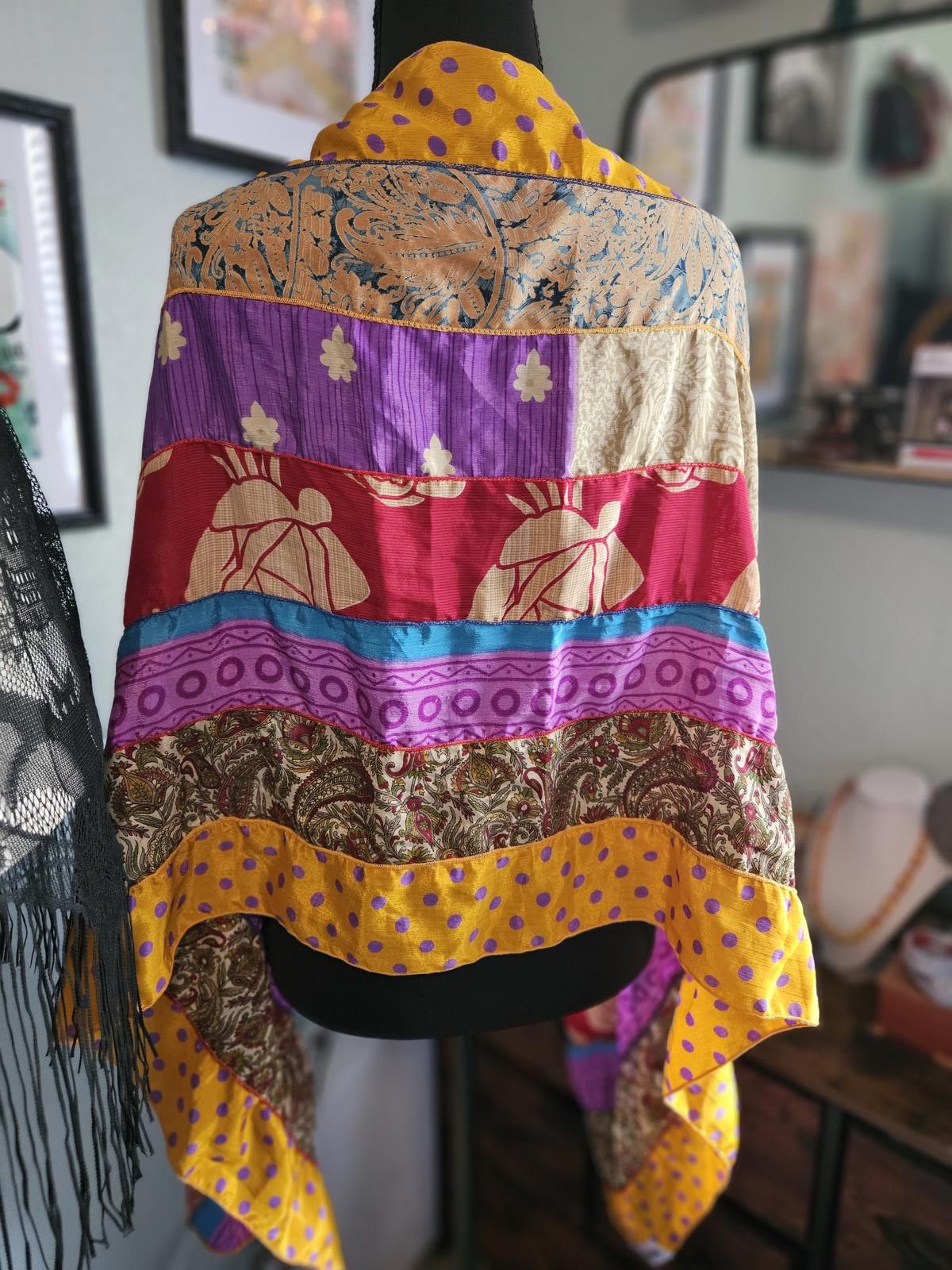 Designer 100% silk "patchwork" / "scrap" scarf, NWT Size ONE SIZE - 2 Thumbnail