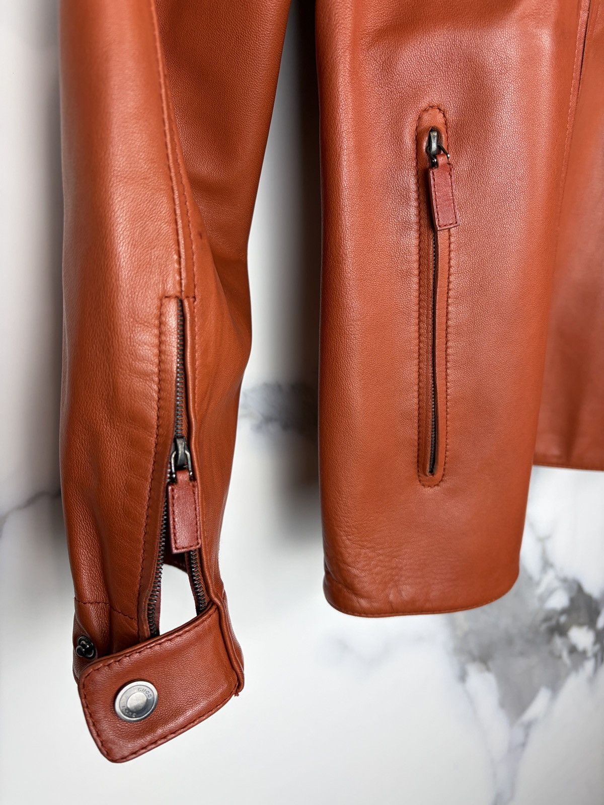 Gucci Gucci Tom Ford Double Zip Rider Leather Jacket Orange Size US M / EU 48-50 / 2 - 5 Thumbnail