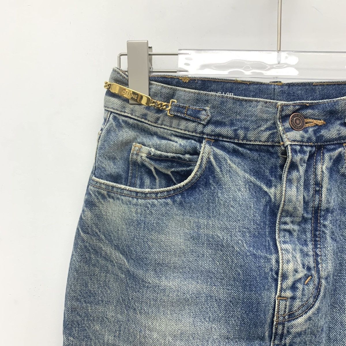 Celine Celine Blue Washed Chain Cotton Denim Mini Skirt K26WX Size 25" / US 0 / IT 36 - 3 Thumbnail