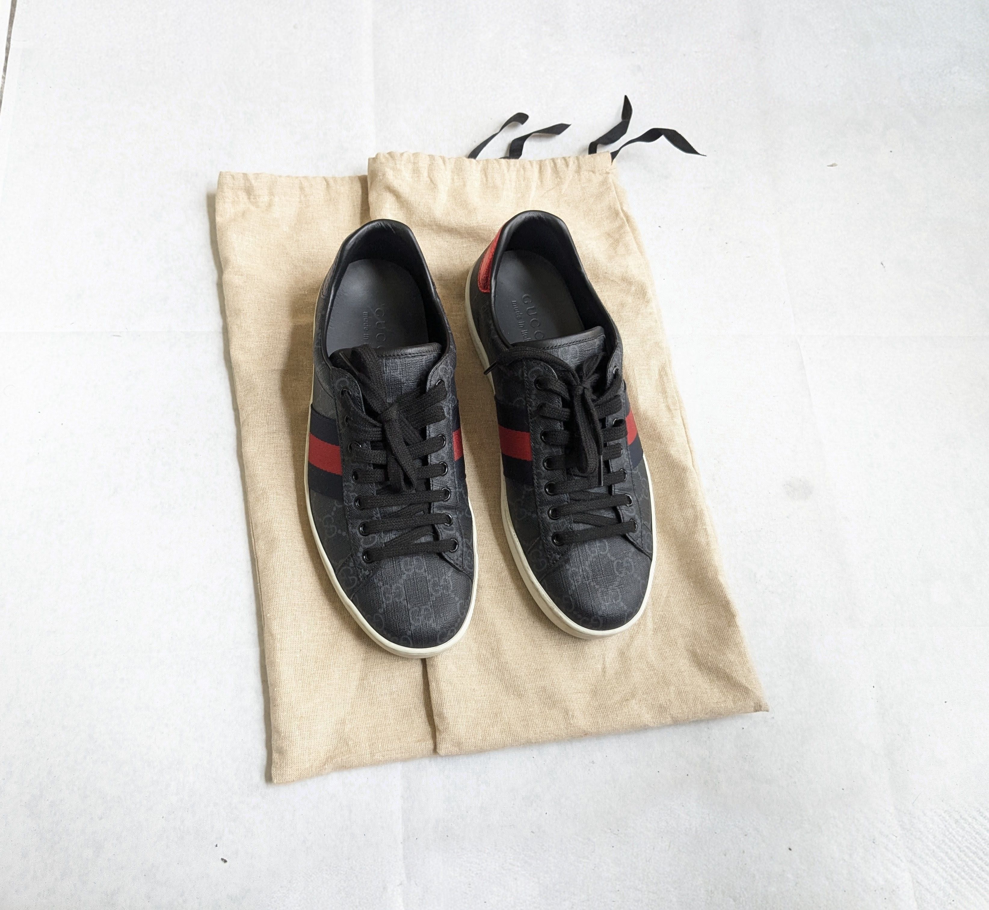 Gucci Gucci Ace Sneakers Black Monogram Canvas Logo GG 9 Size US 9 / EU 42 - 1 Thumbnail