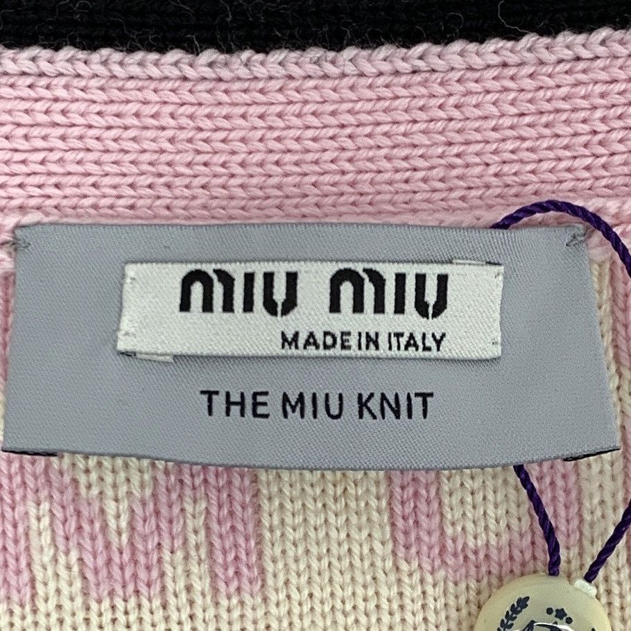 Miu Miu Miu Miu Pink All-over Logo Wool Knit Cardigan K26WX Size S / US 4 / IT 40 - 5 Thumbnail