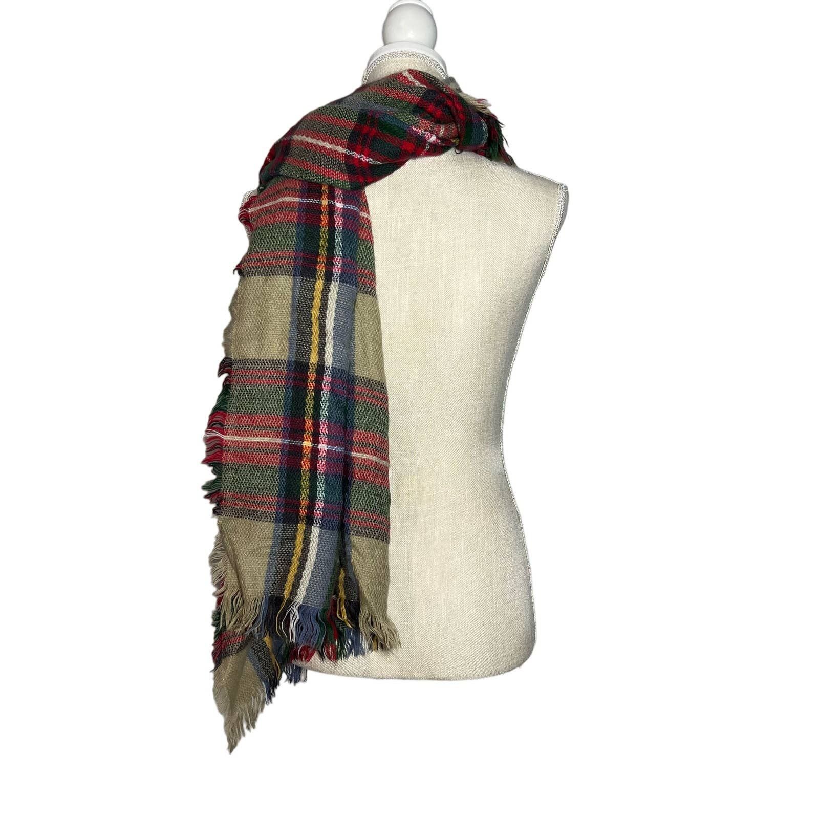 The Unbranded Brand Red Camel Plaid Scarf Size ONE SIZE - 2 Thumbnail