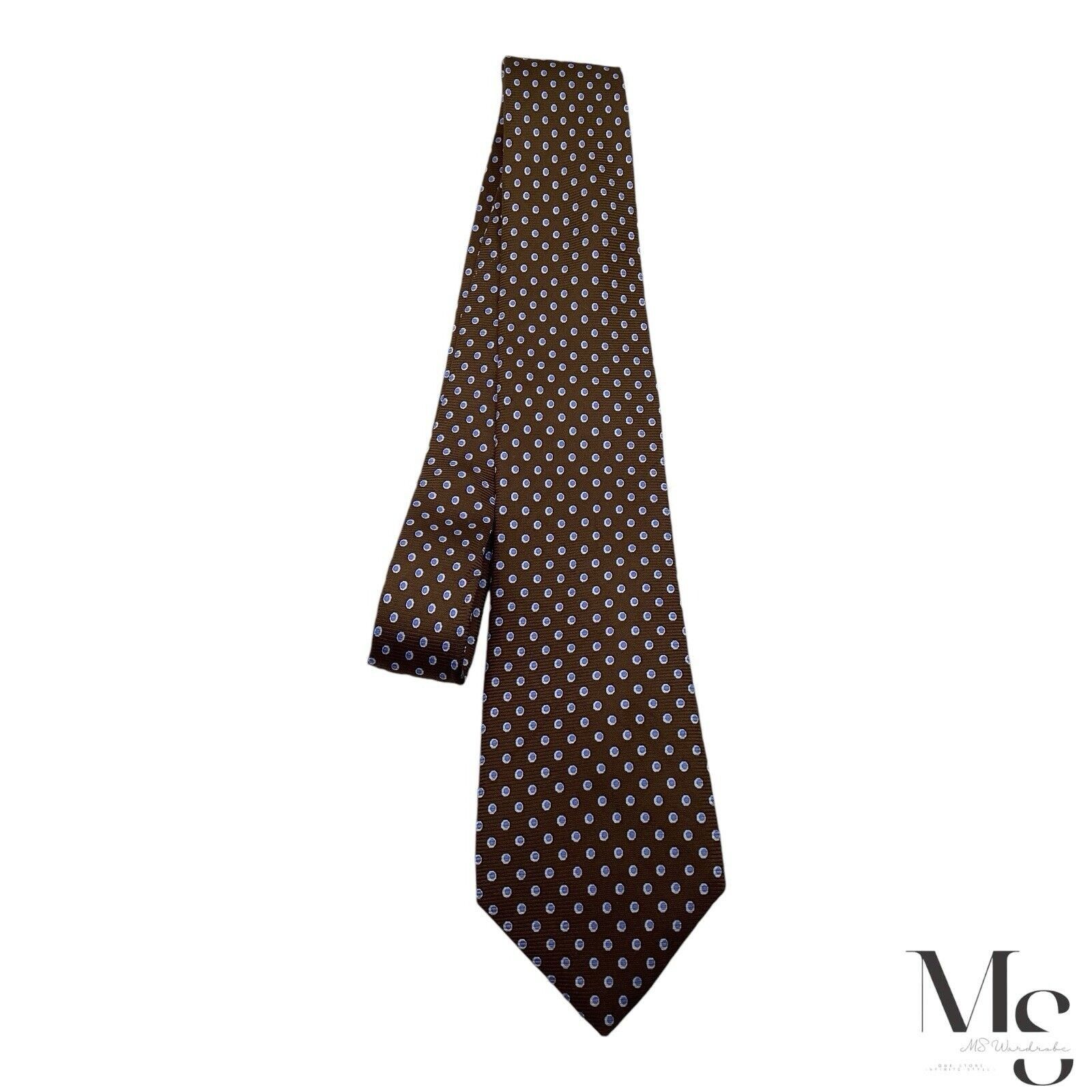 H By Hudson HARVIE & HUDSON Brown & Blue Geometric Silk Tie Made In Engl Size ONE SIZE - 7 Thumbnail