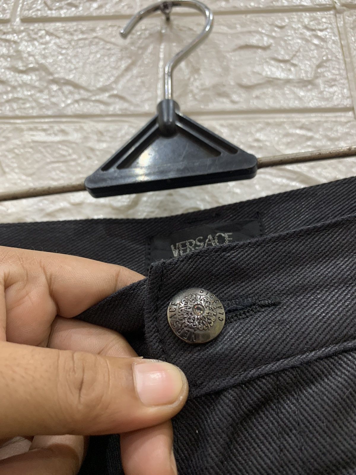 Versace Vintage Versace black wax denim pants Size US 31 - 10 Thumbnail