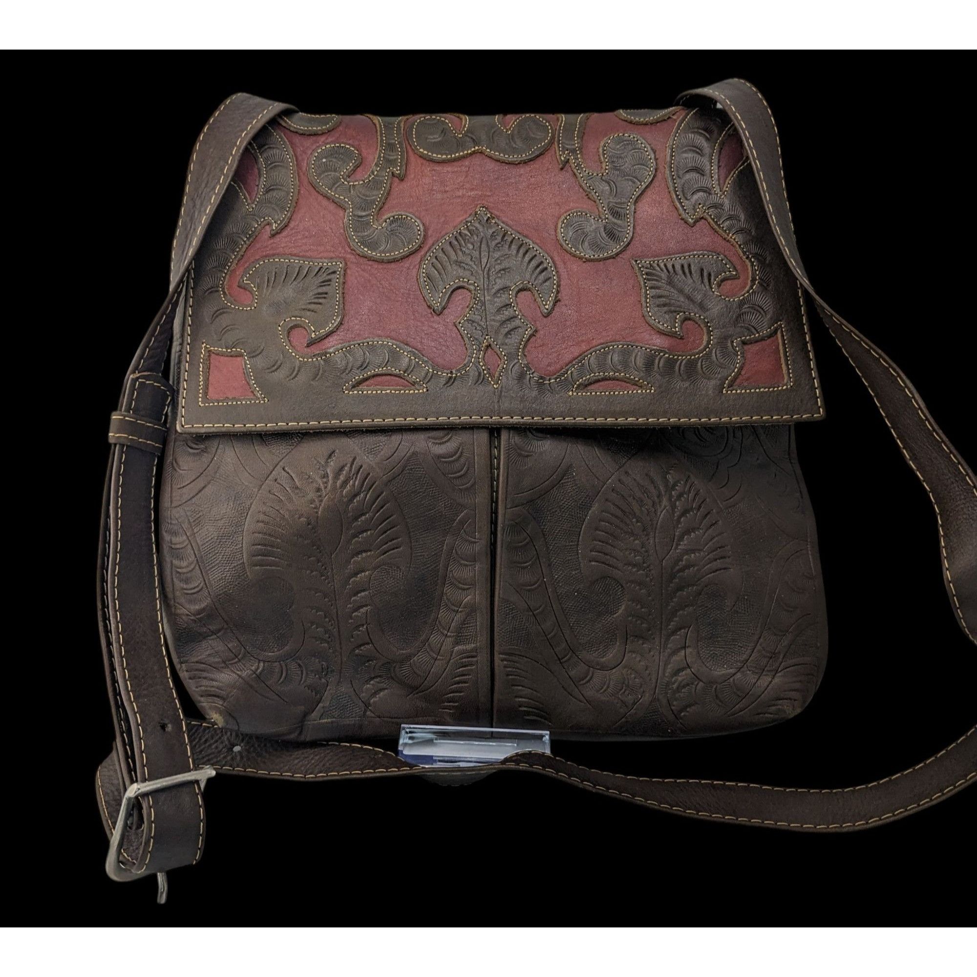 Other Vintage JL Salvidar Tooled Leather Crossbody Bag With Adjust Size ONE SIZE - 1 Thumbnail
