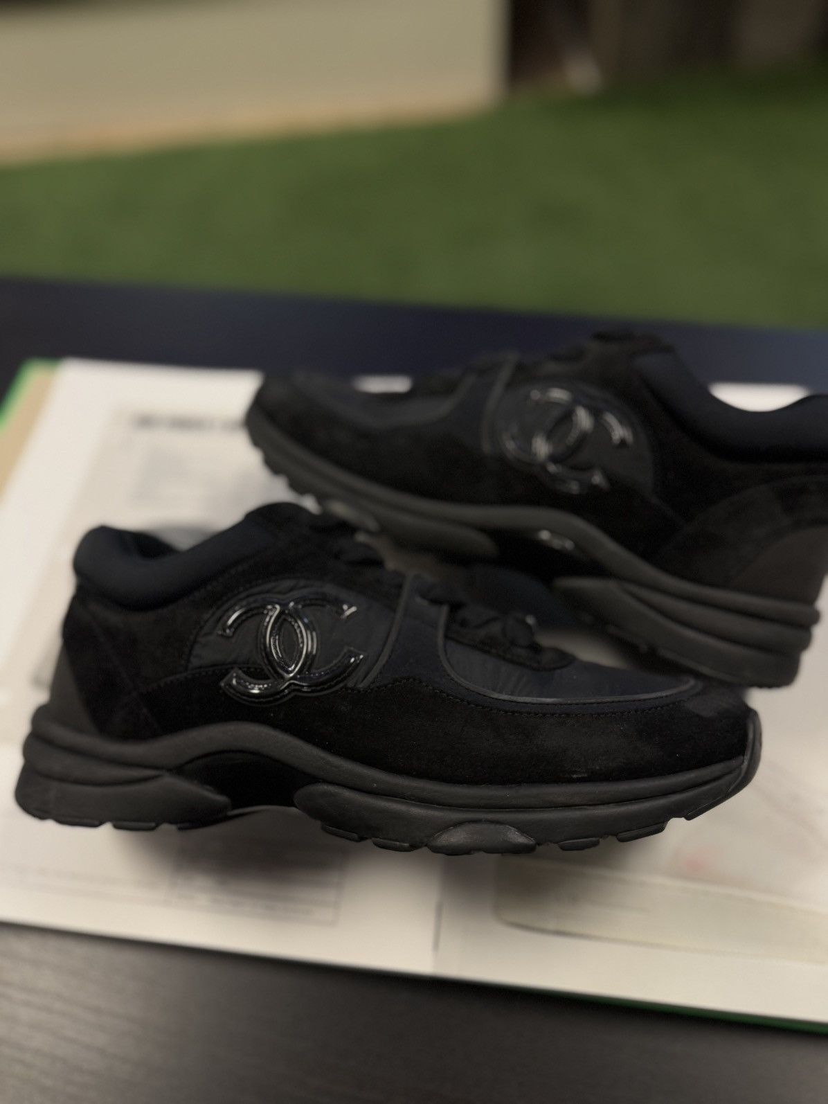 Chanel 38EU/8US - Chanel Interlocking CC Logo Suede Trainer Shoes Size US 8 / IT 38 - 2 Thumbnail