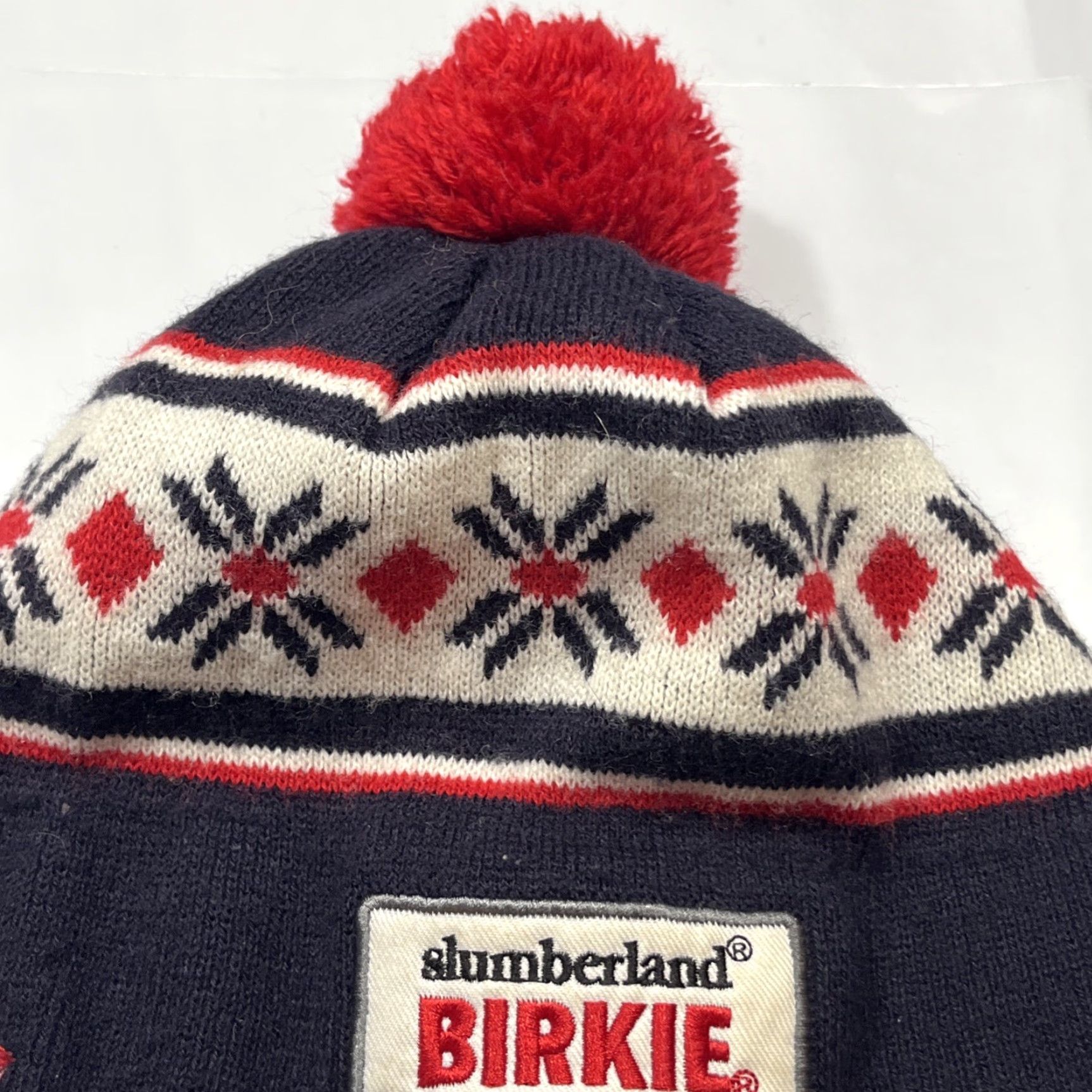 Vintage Slumberland Birkie 2021 Ski Run Bike Live Winter Red Pom Hat Snowflake Nordic Knit Beanie Mens One Size Black Winter Navy Blue Red Accent Size ONE SIZE - 4 Thumbnail