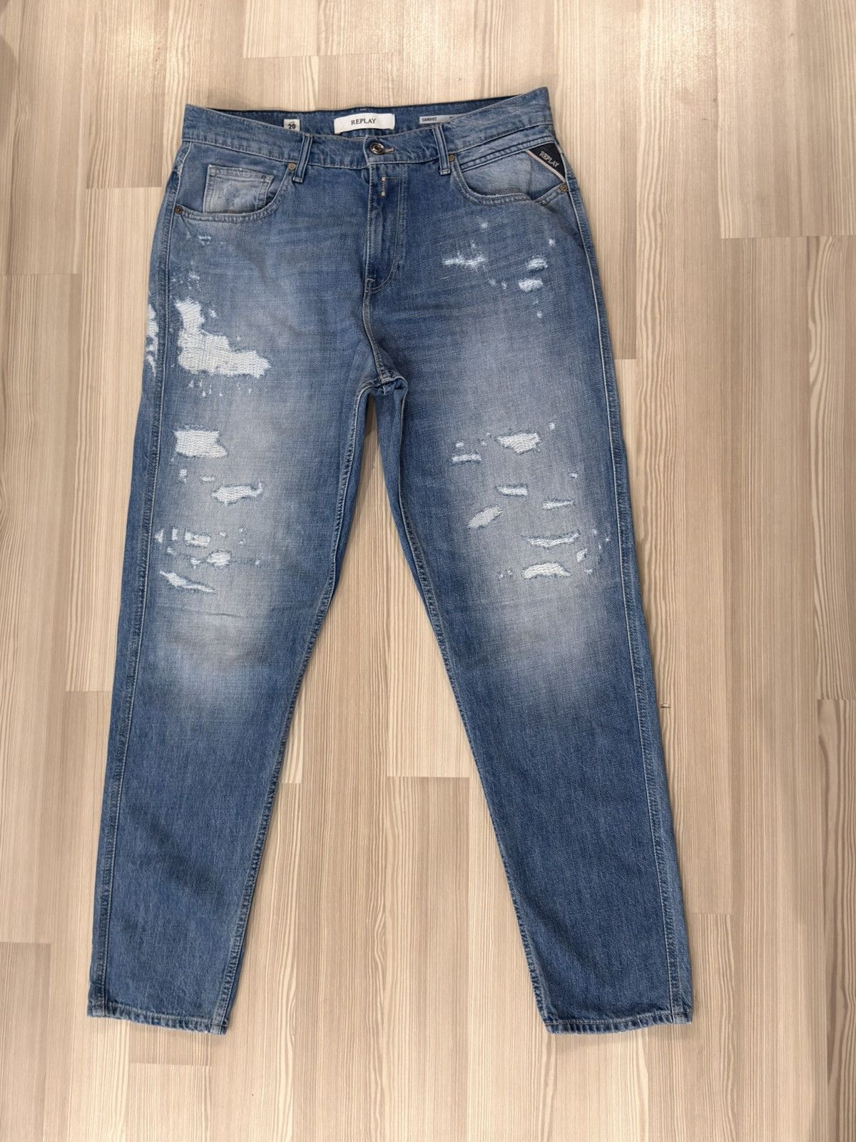 Replay Replay Sandot Relaxed Tapered Distressed Blue Jeans W33 L30 Size US 33 - 1 Thumbnail