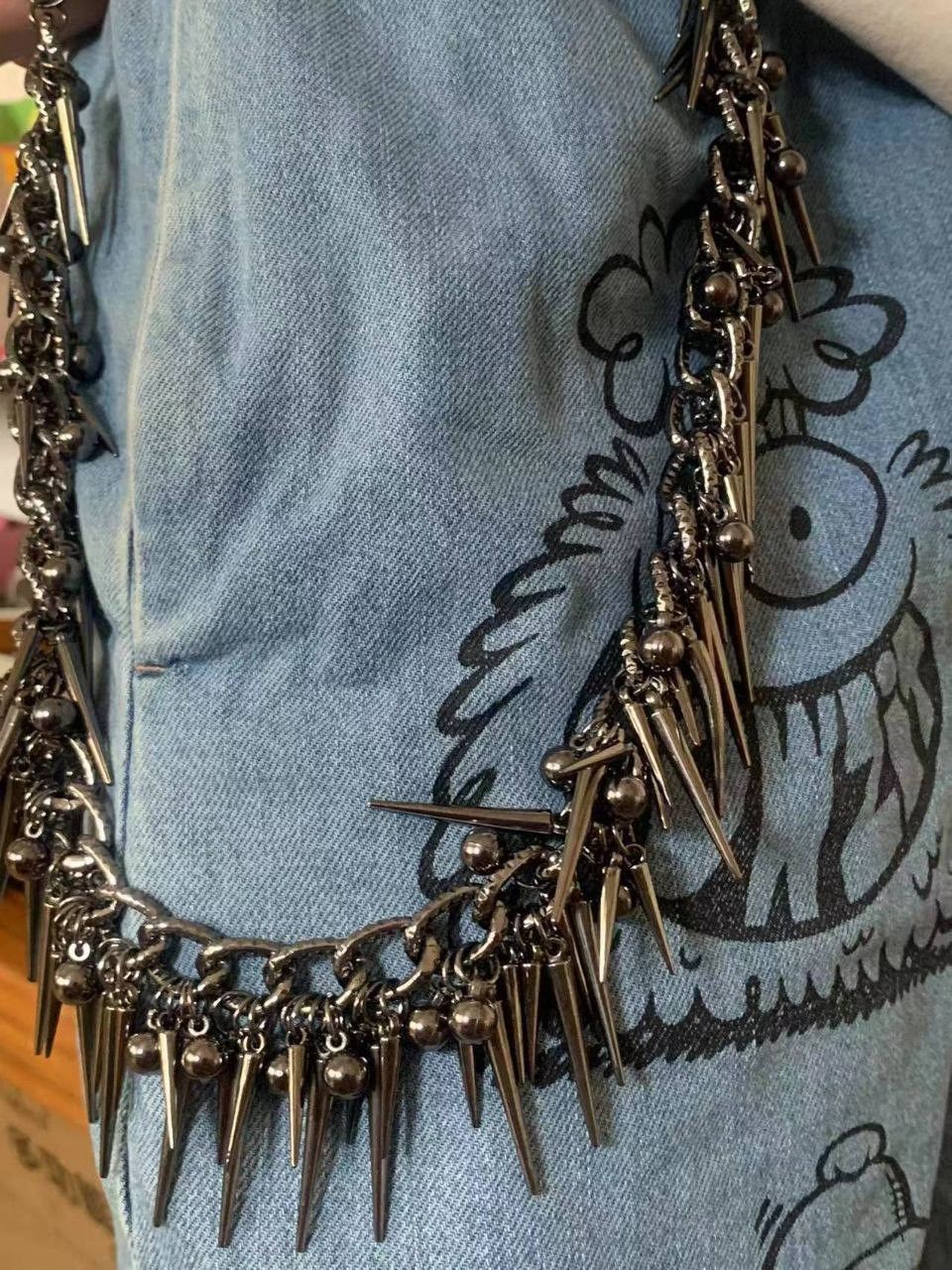 Japanese Brand Retro streetwear punk rivet spike pants pocket chain Size ONE SIZE - 1 Thumbnail