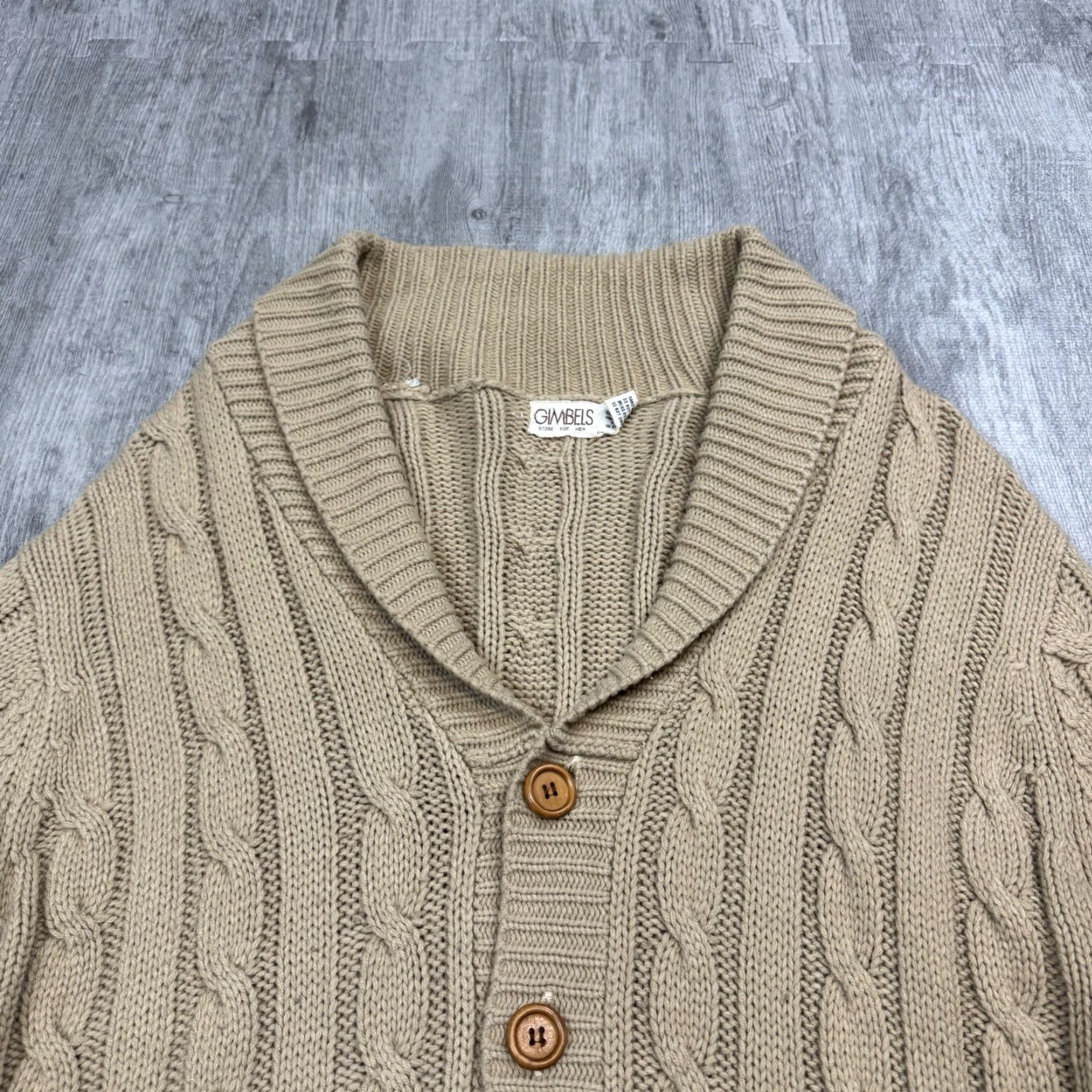 Vintage VINTAGE 60s 70s GIMBELS Men's Cable Knit Sweater L/XL Long Sleeve Casual Tan Preppy Thick Size US L / EU 52-54 / 3 - 2 Thumbnail
