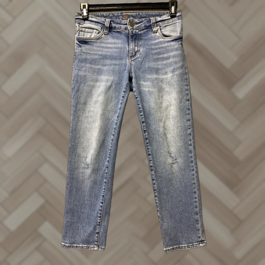 Vintage KUT from the Kloth Jeans Women’s Size 4 Slim Distressed Denim Blue 26 Inseam Button Zip Pockets Cotton Spandex Skinny/Stretch Size 30" / US 8 / IT 44 - 1 Thumbnail