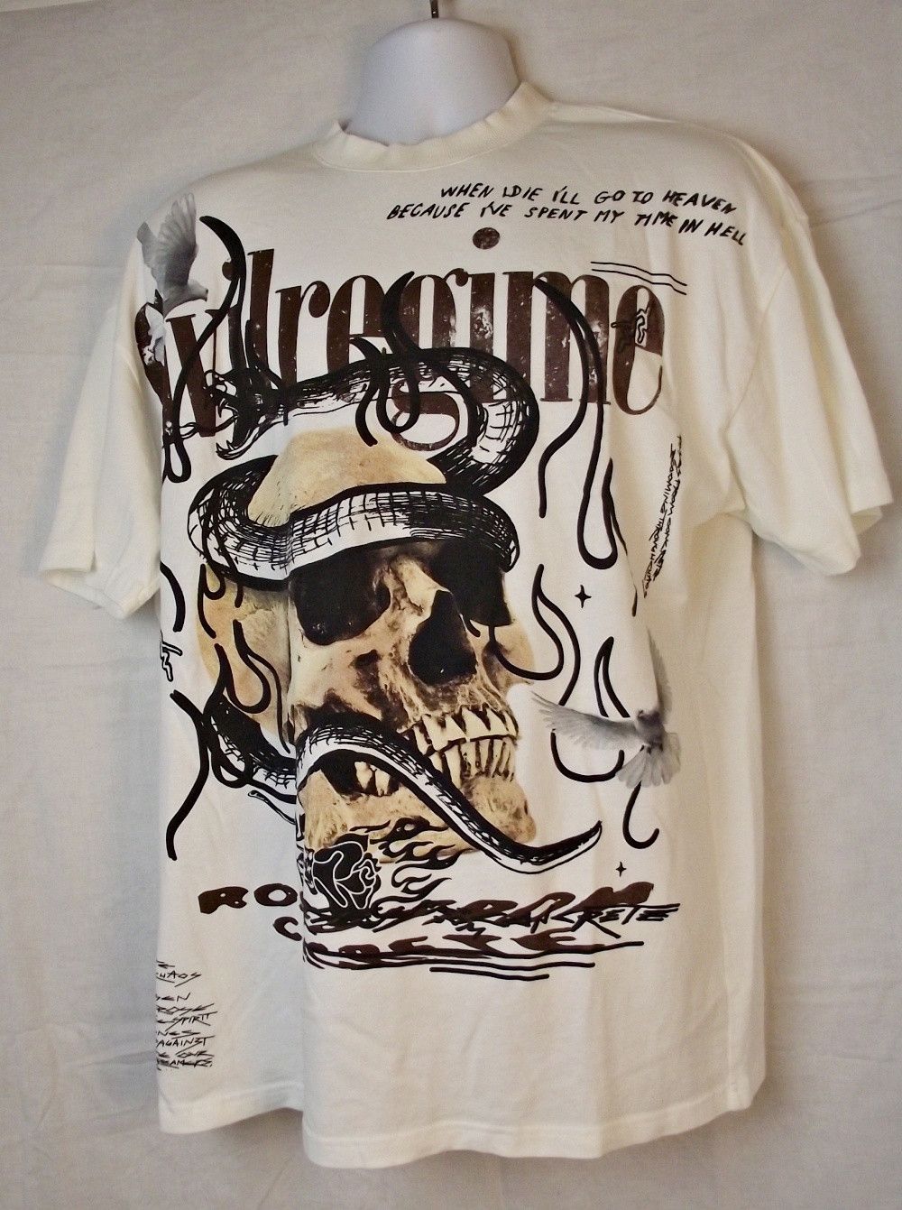 Civil Regime Graphic Tee Shirt White Skull Snake Roses From Concrete Med Size US M / EU 48-50 / 2 - 2 Thumbnail