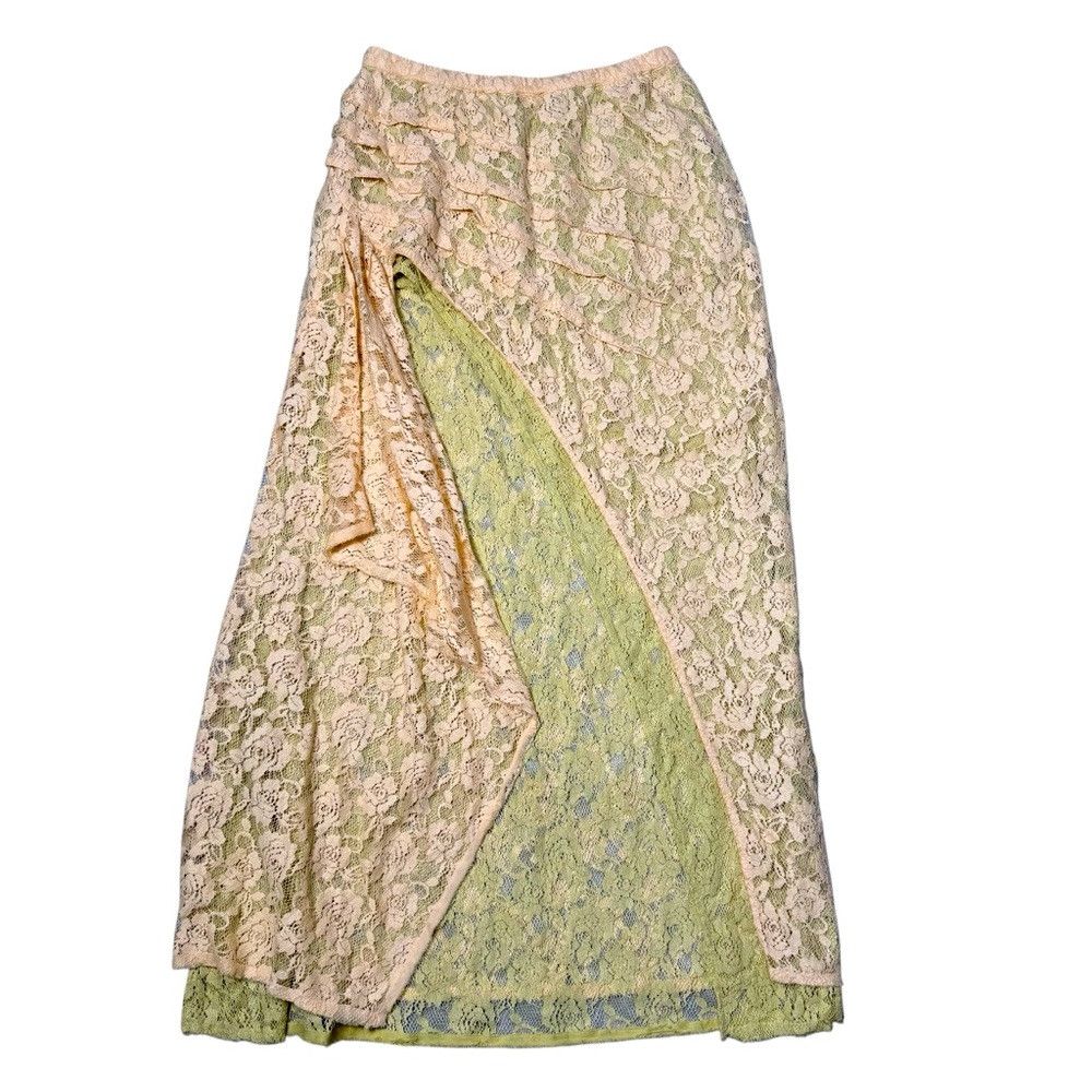 Free People NWT New $148 Free People Lace Peach Creme Combo Solene Skir Size 36" / US 14 / IT 50 - 3 Thumbnail
