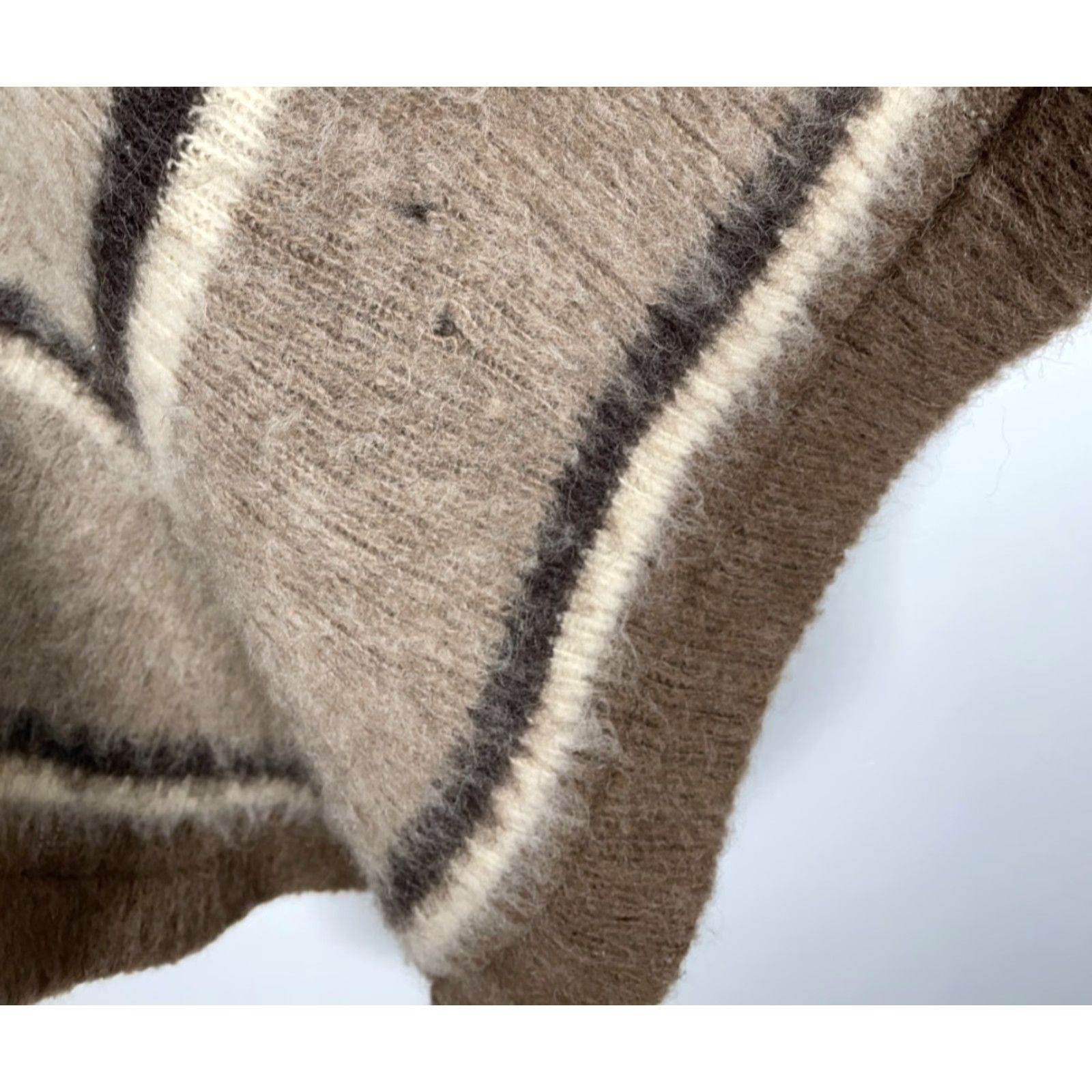 Vintage VINTAGE Hilda Ltd. Poncho Women's One Size Brown Beige Stripe Iceland Made 60s Size ONE SIZE - 7 Thumbnail