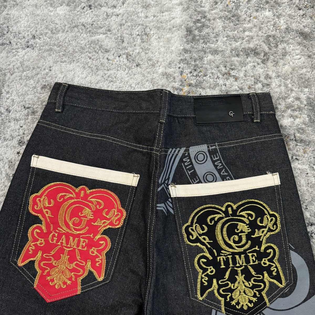 Affliction × JNCO × Vintage Crazy Vintage y2k The game baggy wide leg embroidered jeans Size US 34 / EU 50 - 3 Thumbnail