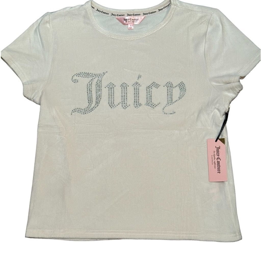 Juicy Couture Juicy Couture Velour T Iconic Diamante Logo SIZE: Large Size L / US 10 / IT 46 - 1 Thumbnail