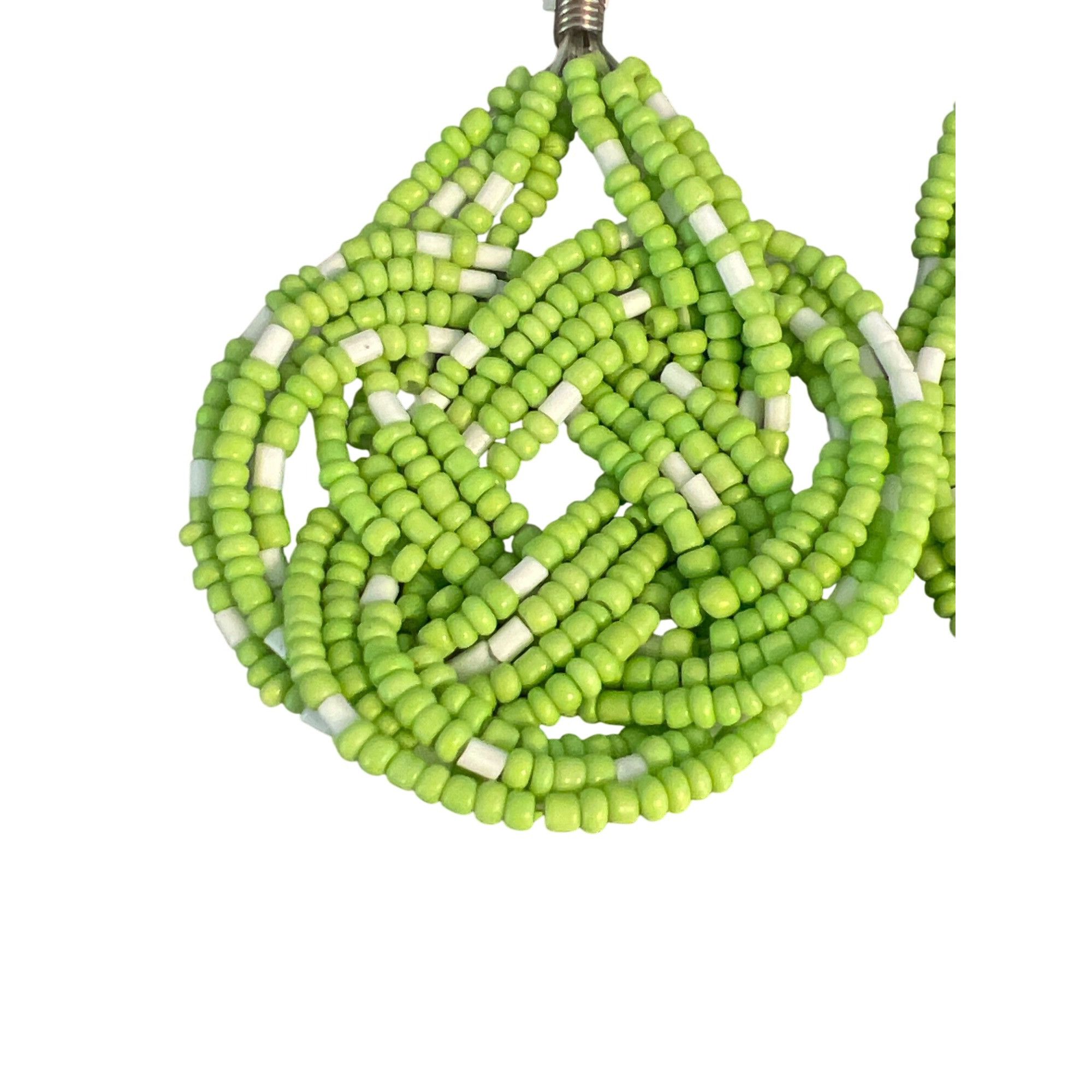 Rainbow Green White Seed Bead Teardrop Earrings Rainbow Jewelry Knot Size ONE SIZE - 2 Thumbnail