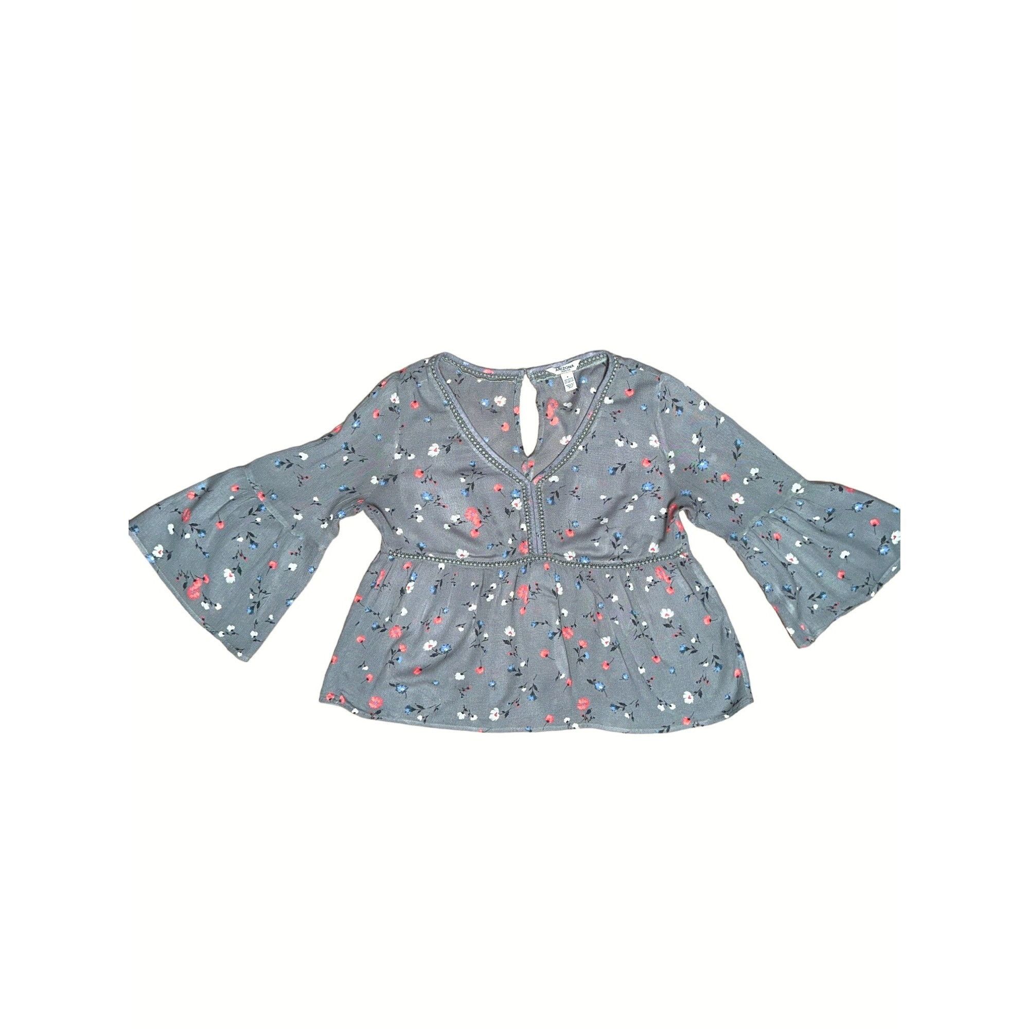 Arizona Jean Co. Arizona Jean Company Bell Sleeve Gray Floral All Rayon Crop Size S / US 4 / IT 40 - 7 Thumbnail
