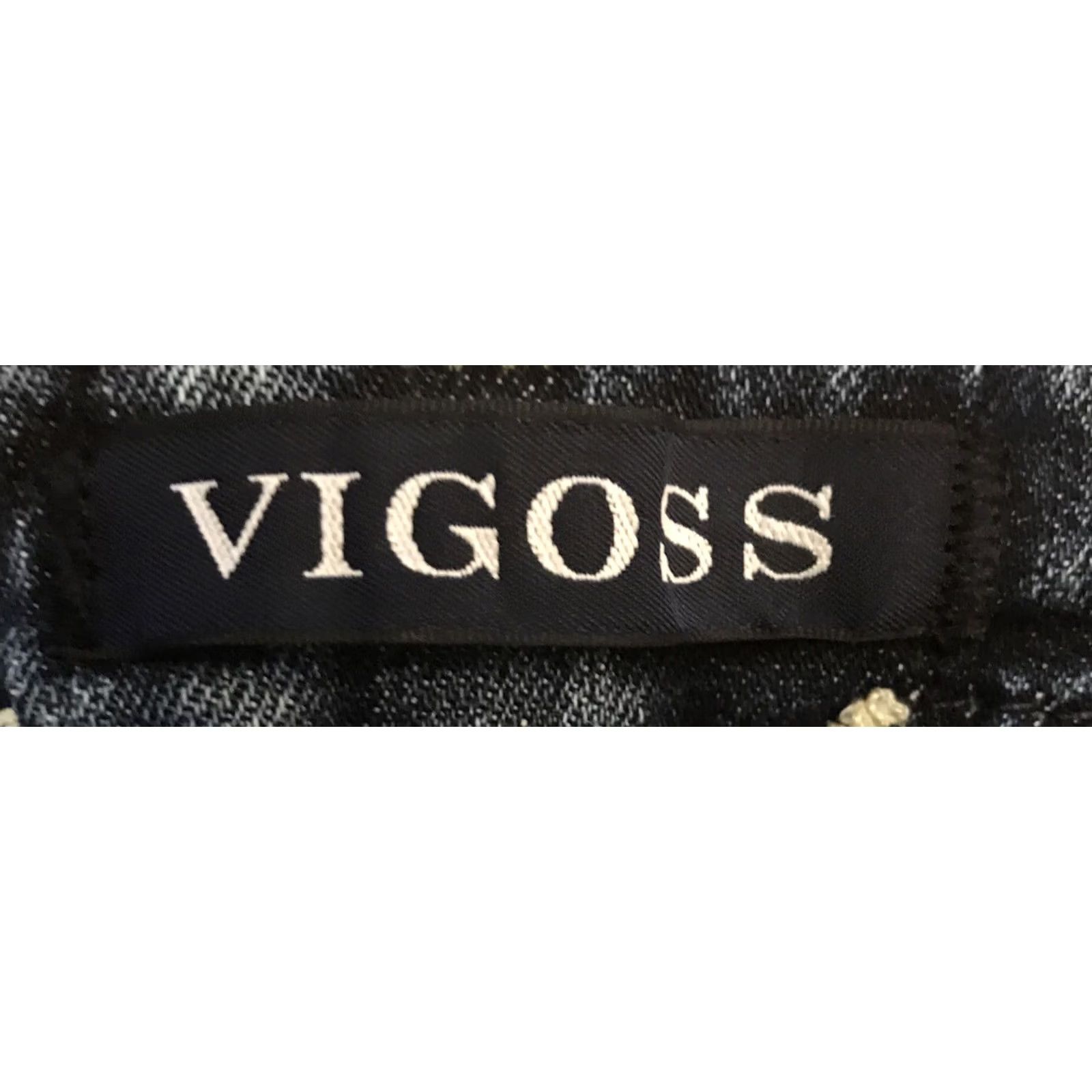 Vintage VIGOSS Jeans Capri W29 L19 jewel bling distressed Embellished thick stitch Solid Blue Size 29" - 4 Thumbnail