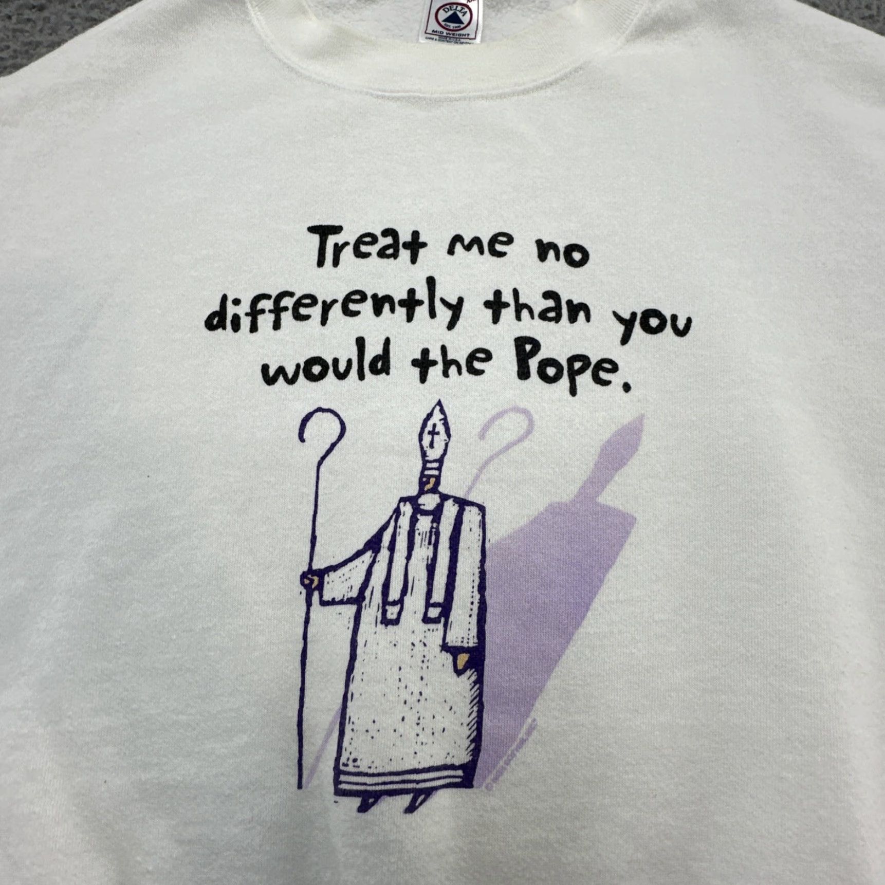 Vintage VINTAGE 1990s High Cotton Sweatshirt Treat Me No Differently Than The Pope Men XXL White Cotton Graphic Tee Size US XXL / EU 58 / 5 - 2 Thumbnail