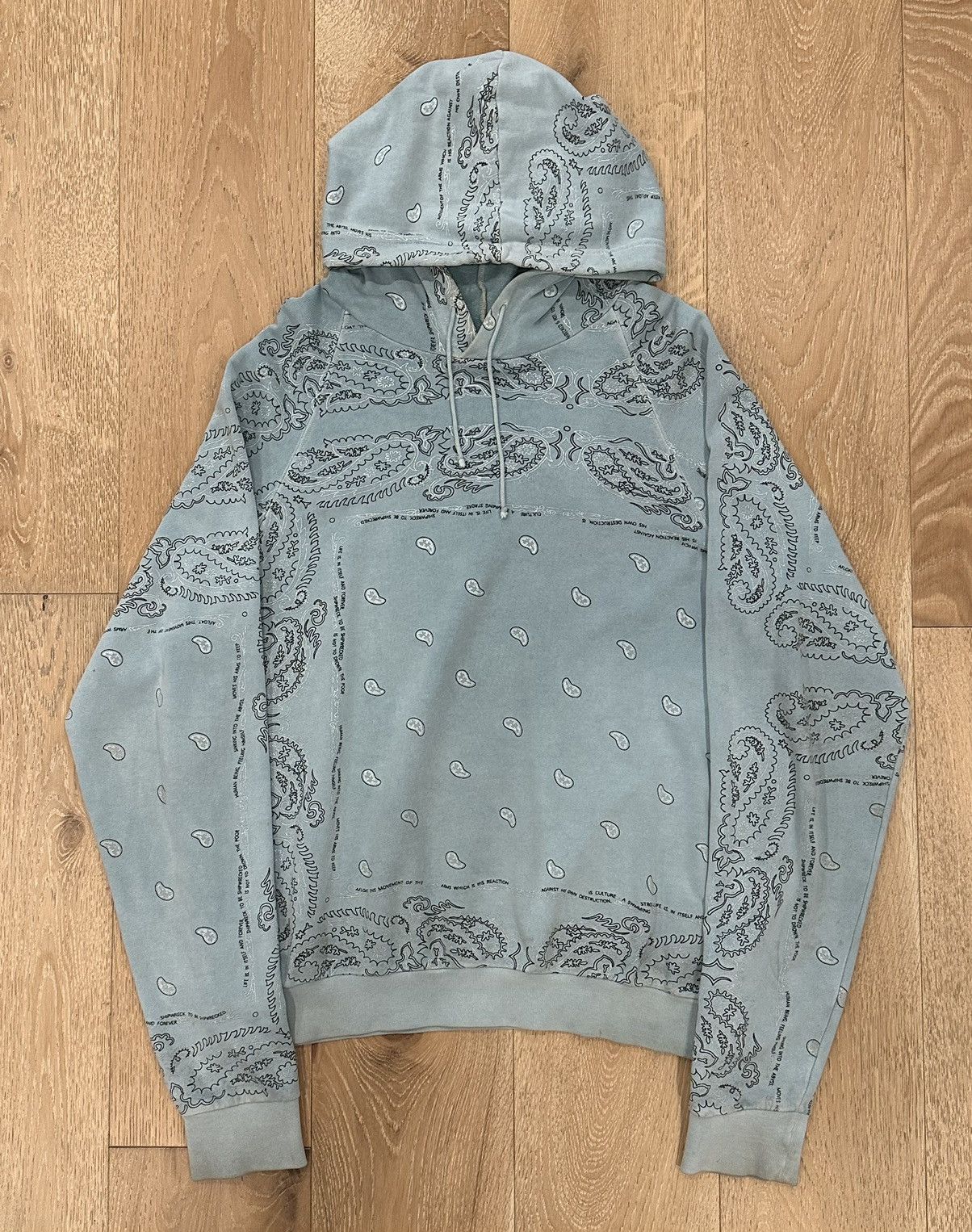 image of Raf Simons Teal Paisley Hoodie, Men's (Size Large)