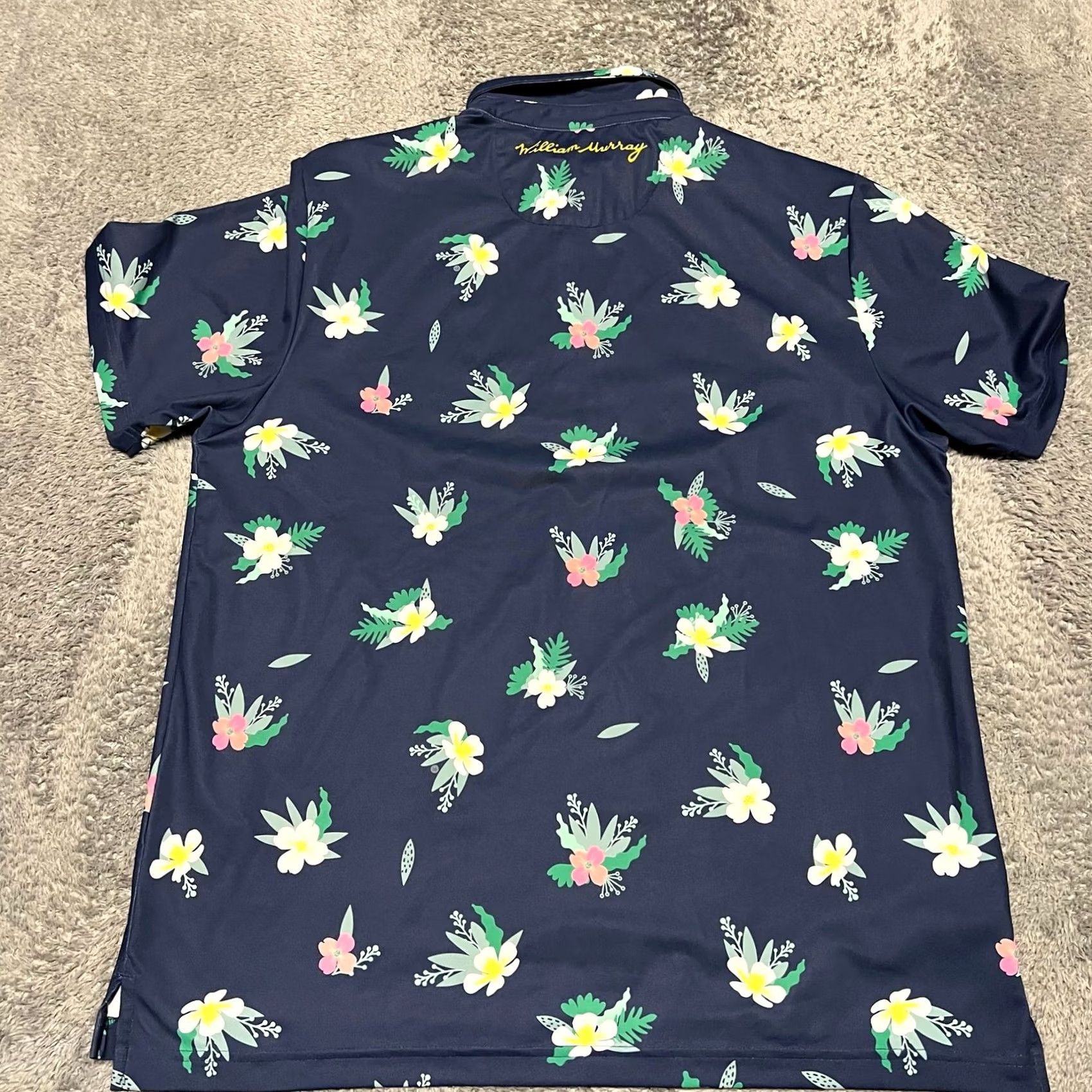 Vintage William Murray Polo Shirt Men Large Blue Performance Golf Floral All Over Print Polo Shirt (L) Mens Blue Performance Floral All Over Print Size US L / EU 52-54 / 3 - 3 Thumbnail