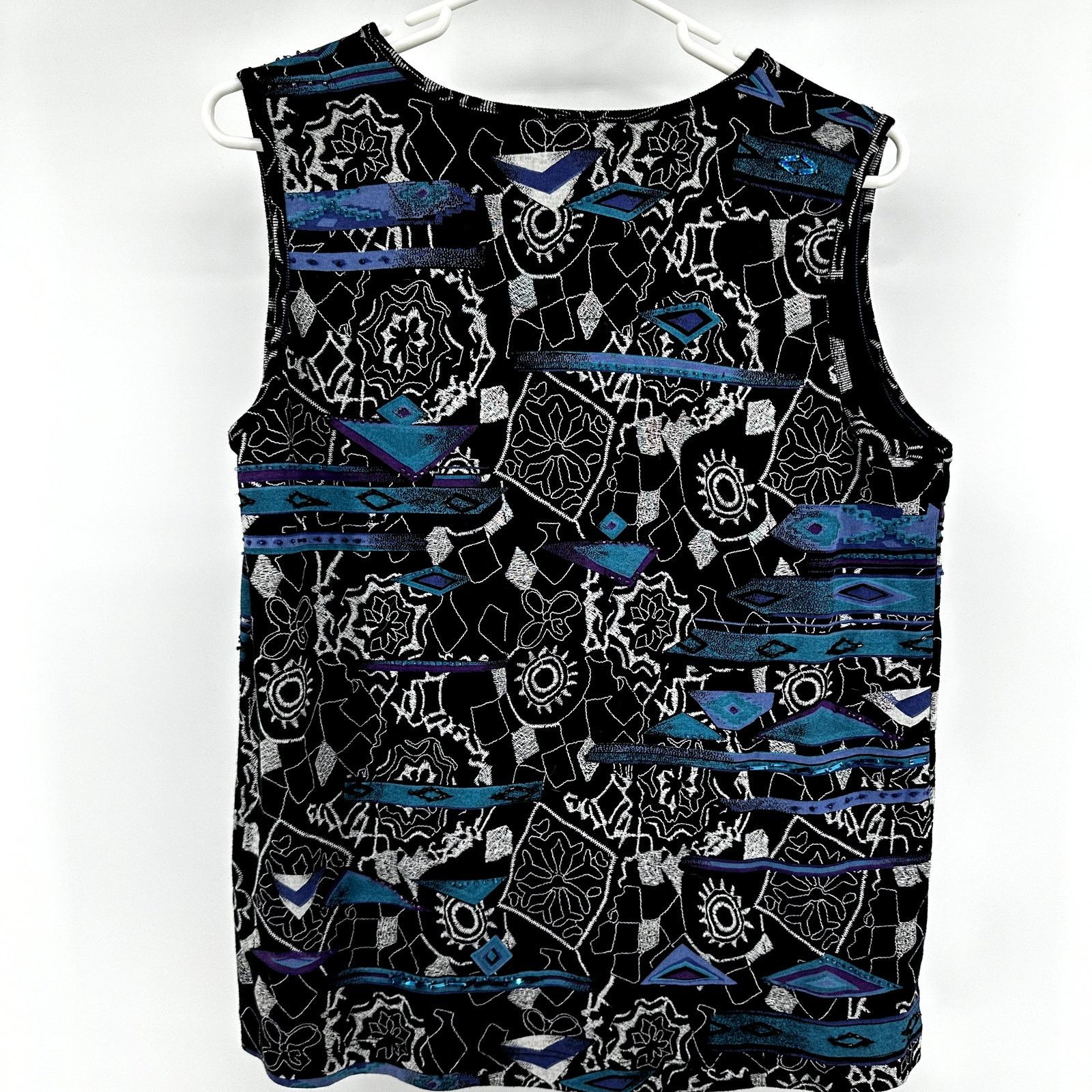 Chicos Chico's Abstract Print Tank Top Sequin Black Blue 2 Large Size L / US 10 / IT 46 - 4 Thumbnail