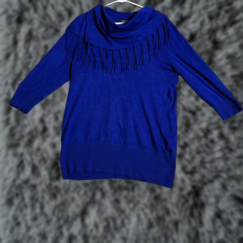 Vintage Notations Sweater Womens Large Fringe Cowl Neck Boho Western Lagenlook Y2K Look Size L / US 10 / IT 46 - 1 Thumbnail