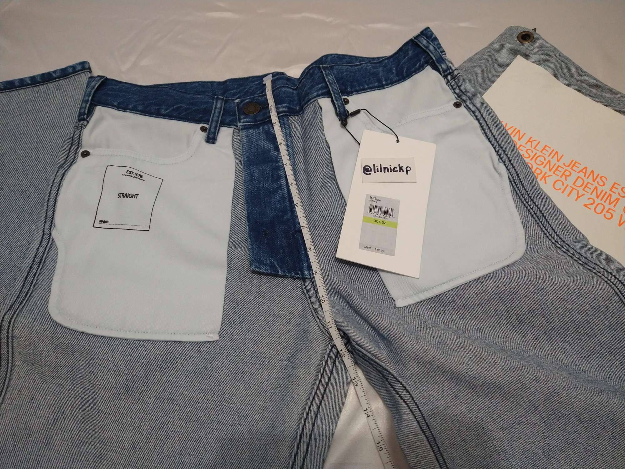 Calvin Klein 205W39NYC EST. 1978 Straight Leg Inside Out Indigo Stone Jeans Size US 30 / EU 46 - 7 Thumbnail