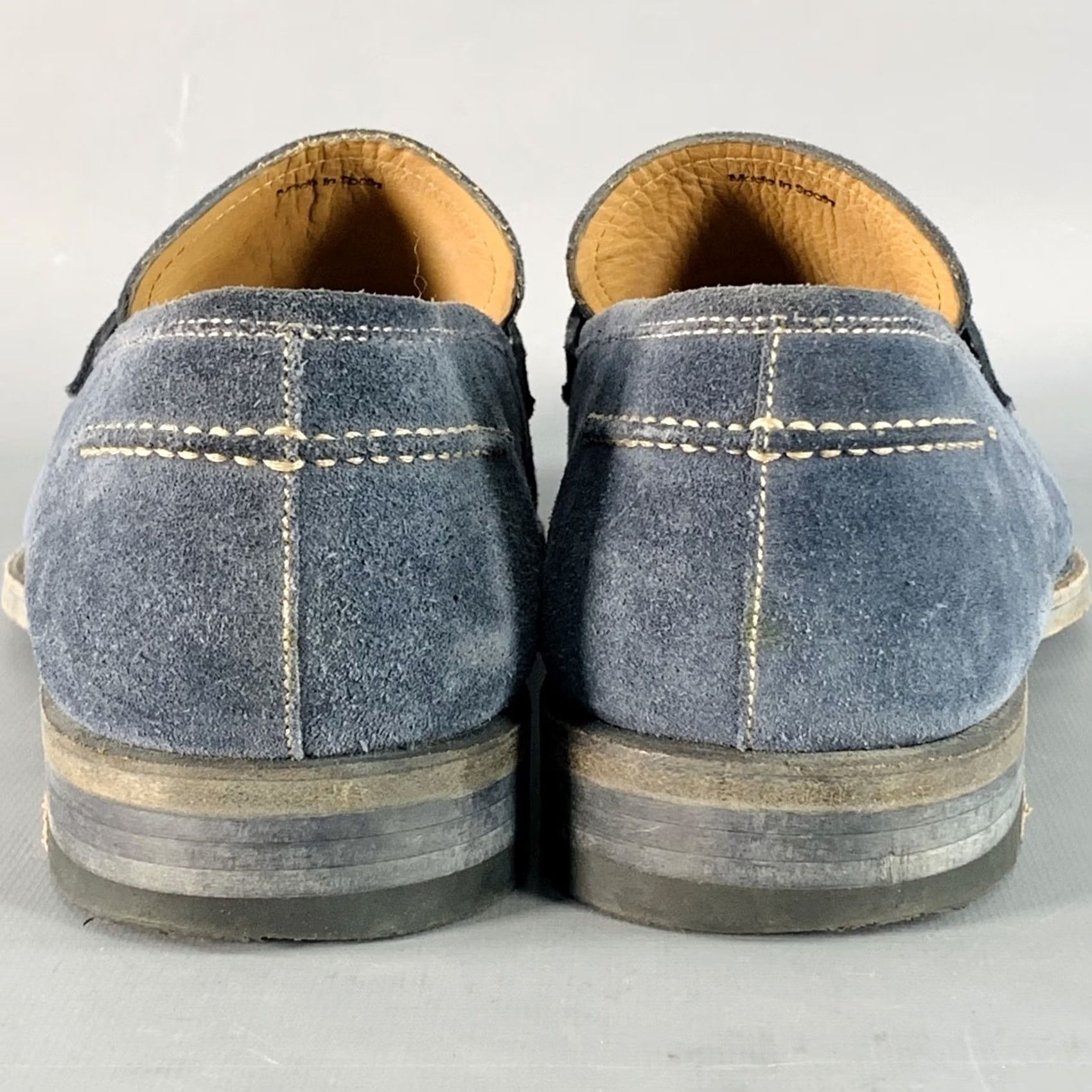 Magnanni MAGNANNI Blue Grey Suede Penny Loafers Size 11 Contrast Stitch Men Size US 11 / EU 44 - 3 Thumbnail