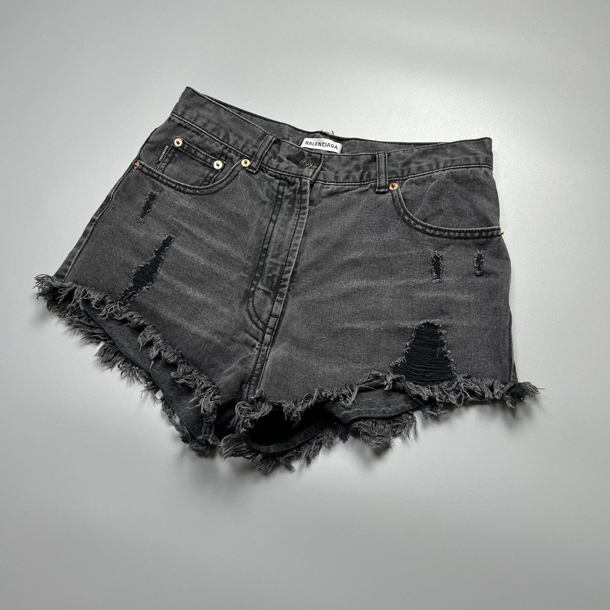 Balenciaga × Designer Balenciaga - Rubber Logo Destroyed Mini - Short Size 28" / US 6 / IT 42 - 3 Thumbnail