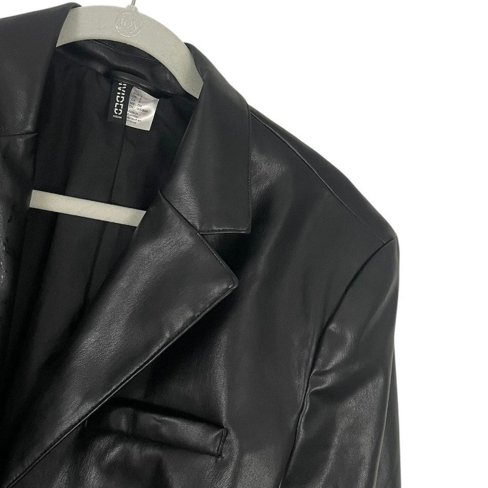 H&M Divided by H&M Black Faux Leather Button Down Jacket Size S / US 4 / IT 40 - 6 Thumbnail