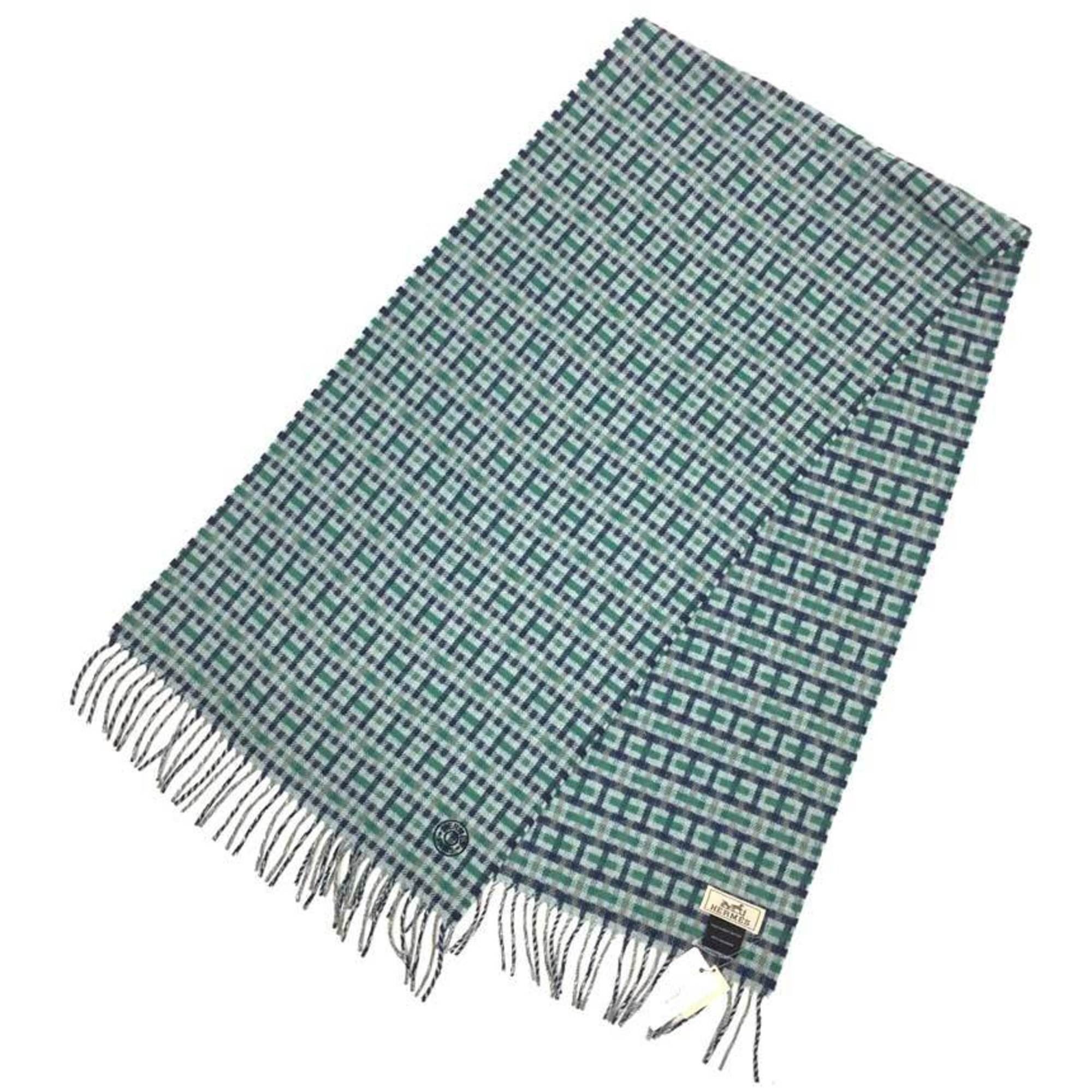 image of Hermes Stole Muffler H Ecoce Rectoverso 22Aw 100% Cashmere Navy Blue Green Shawl Aq9414, Women's