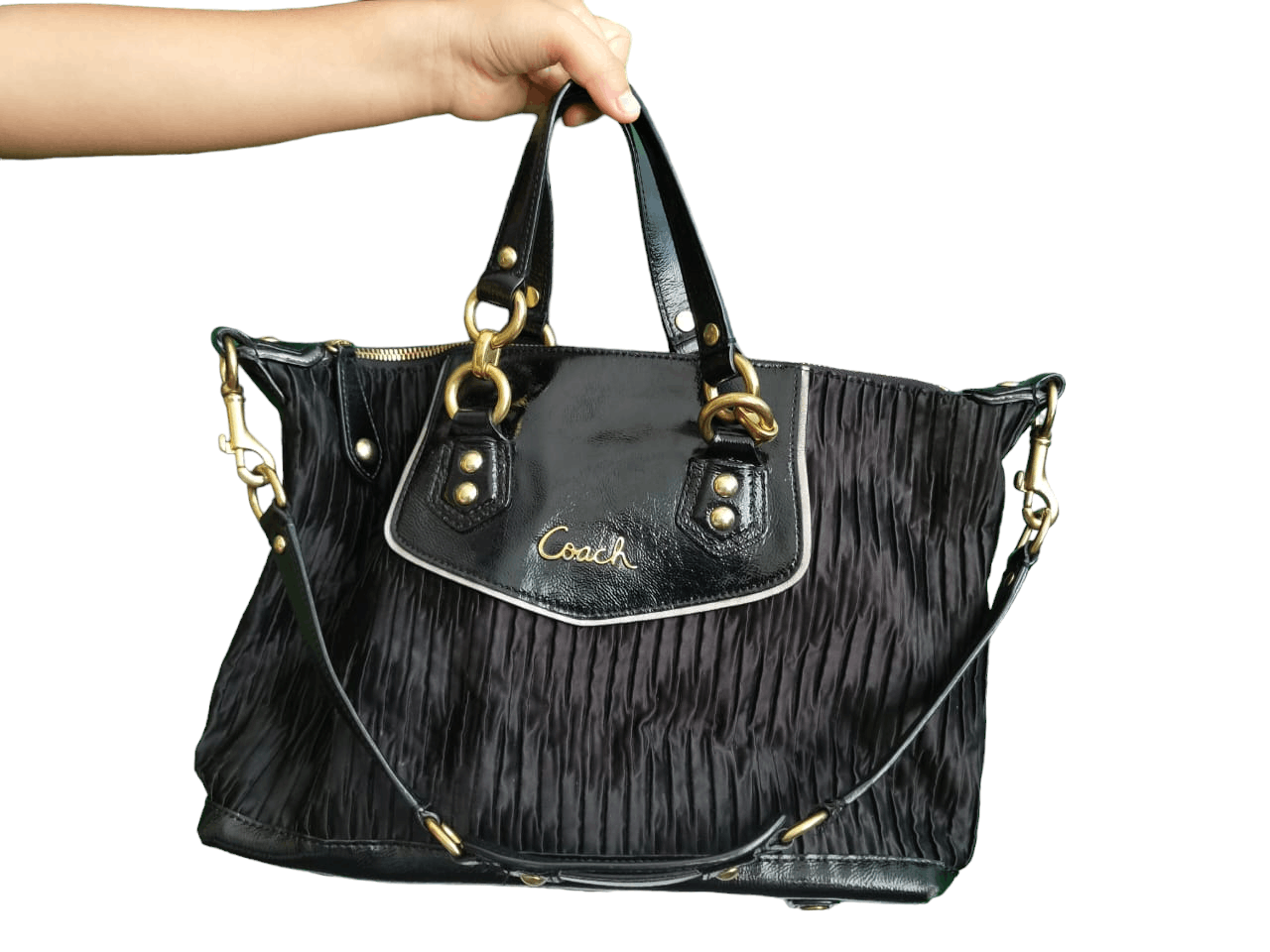 Coach COACH Ashley Gathered SatIn Carryall B4 Satchel Bag F20050 Size ONE SIZE - 3 Thumbnail