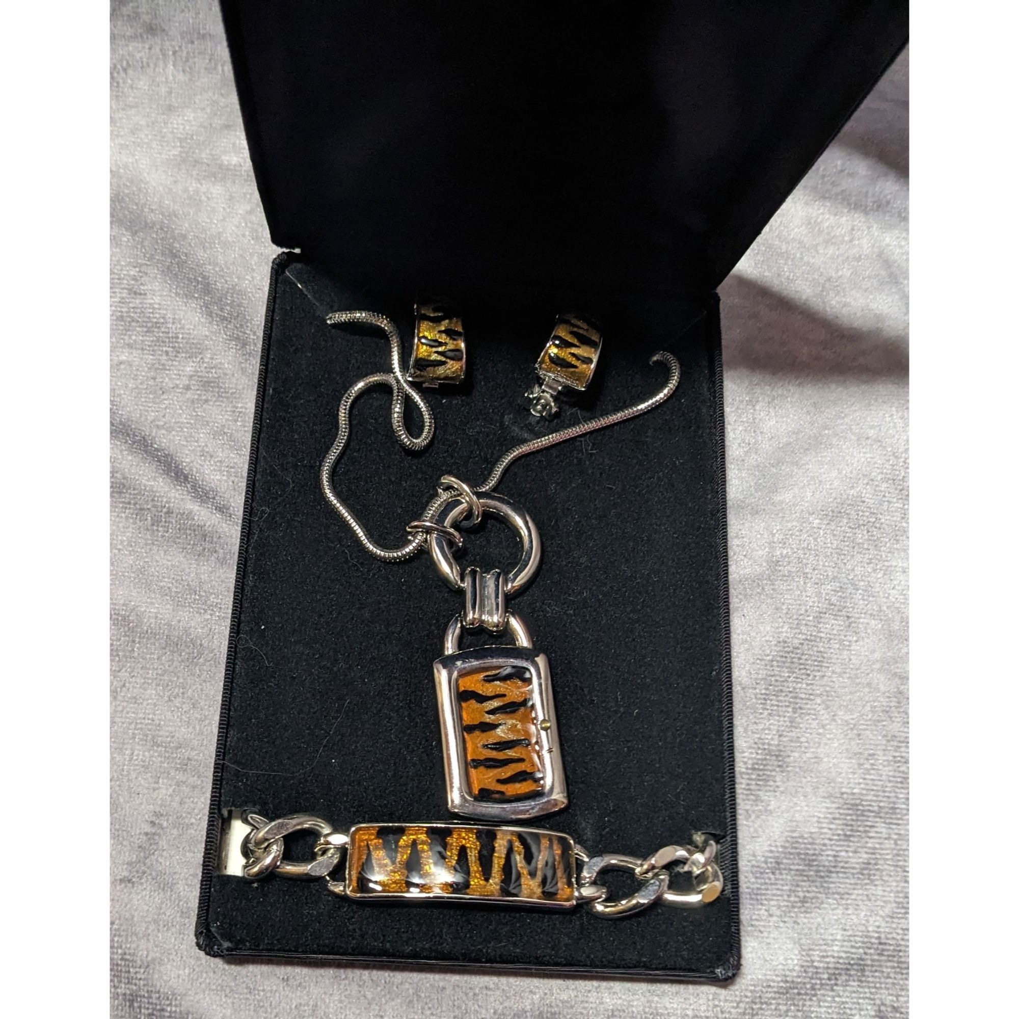 Other Vintage Orange And Black Tiger Glitter Enamel Jewelry Set Size ONE SIZE - 5 Thumbnail