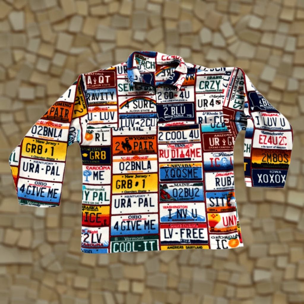 Vintage Vintage Fleece USA License Plates Pullover Sweater Size US L / EU 52-54 / 3 - 1 Thumbnail
