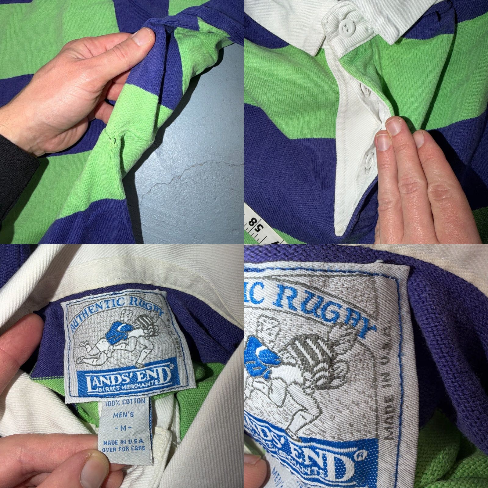Lands' End VTG Lands End Rugby Shirt Mens M Heavy Cotton Polo Stripe Blue Green USA 80s 90s Size US M / EU 48-50 / 2 - 8 Thumbnail