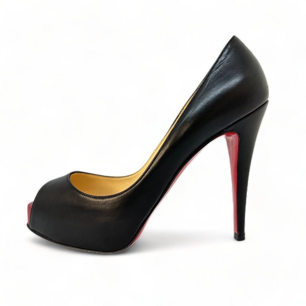 Christian Louboutin Christian Louboutin Very Prive Black Leather Peep Toe Pump Size US 5.5 / IT 35.5 - 3 Thumbnail