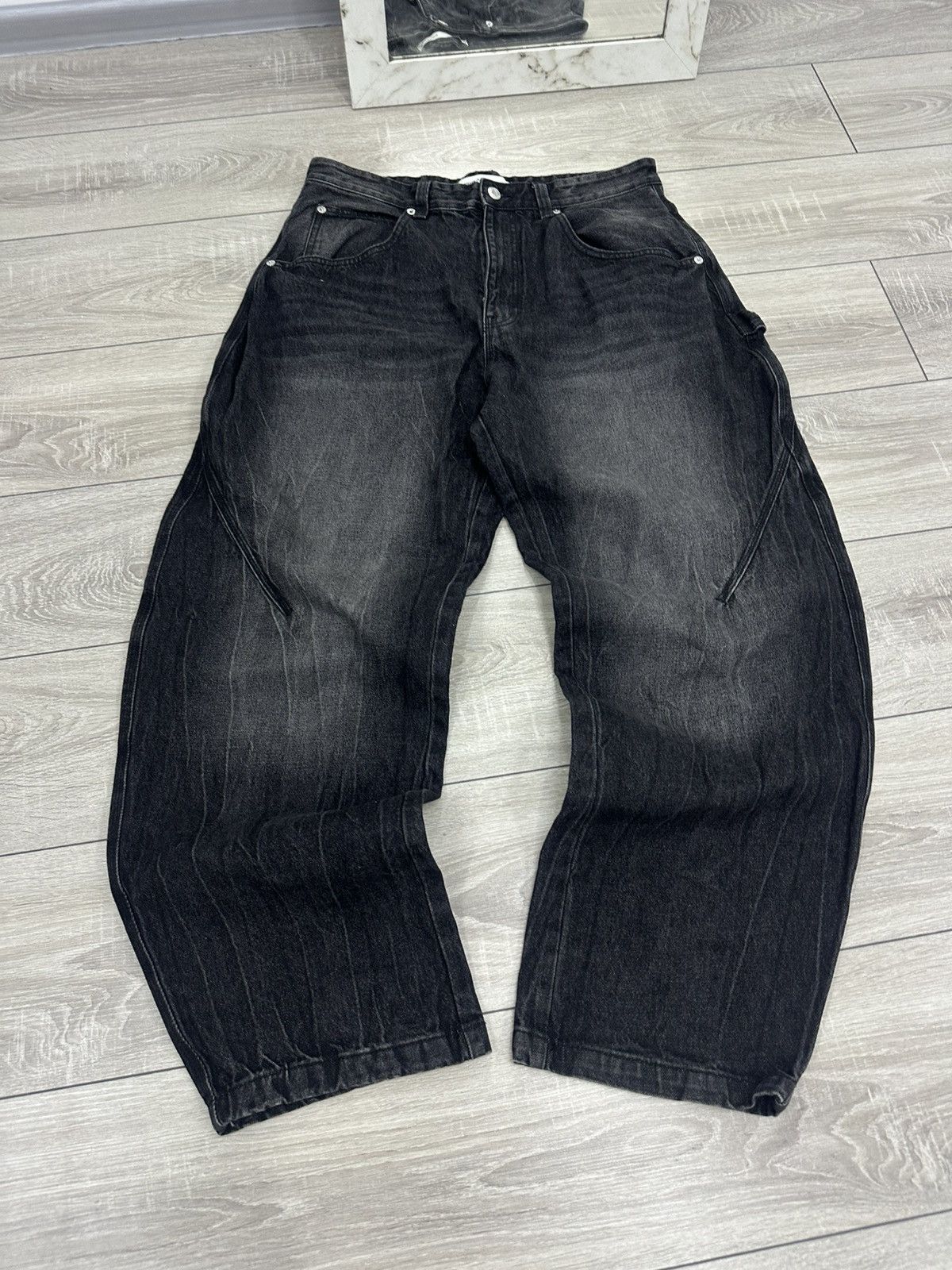 Japanese Brand Baggy Black Washed Y2K Opium Wide Jeans Jnco Style Size US 34 / EU 50 - 5 Thumbnail