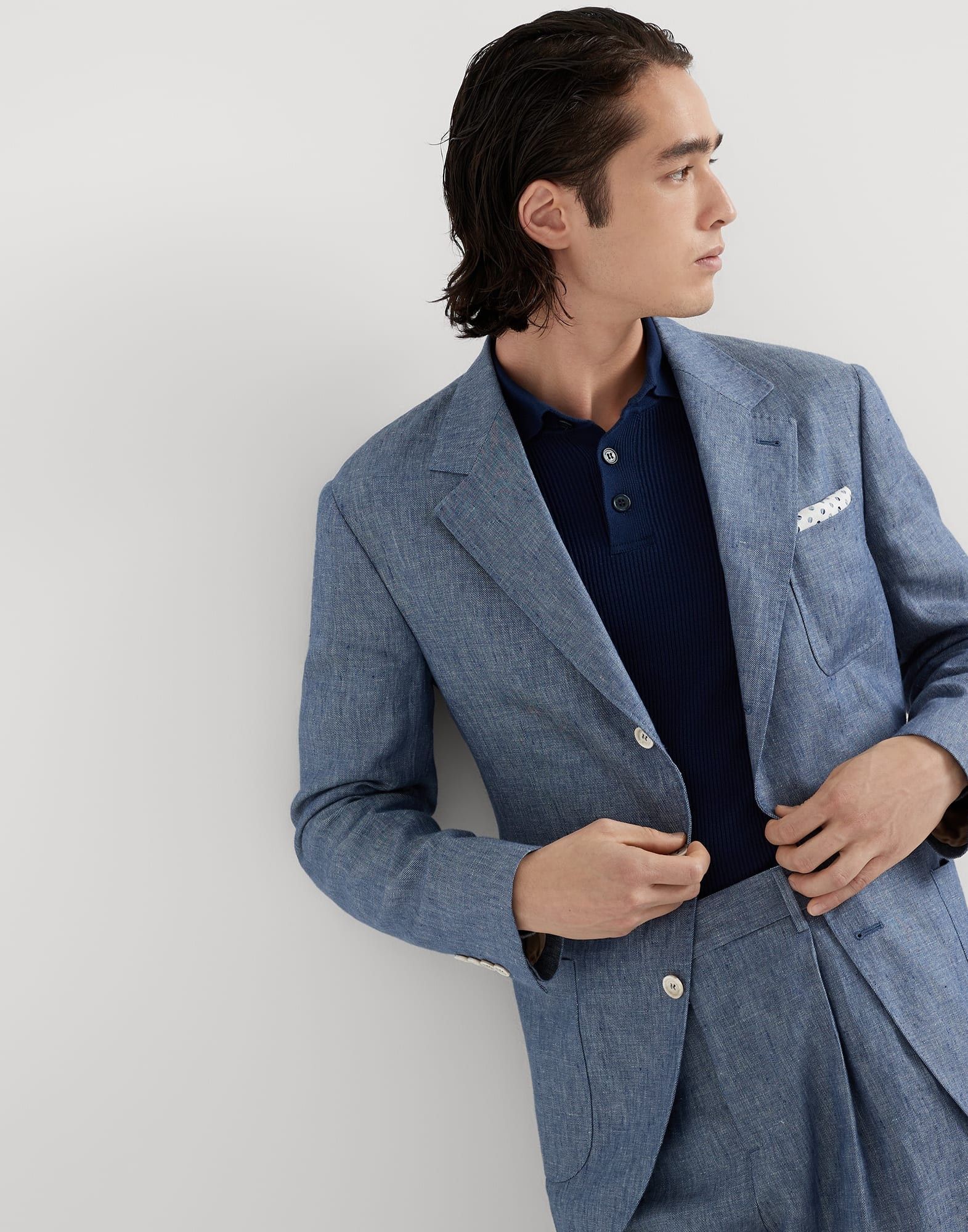 Brunello Cucinelli Woven Jacket Silk in Dark Blue Size US M / EU 48-50 / 2 - 3 Thumbnail